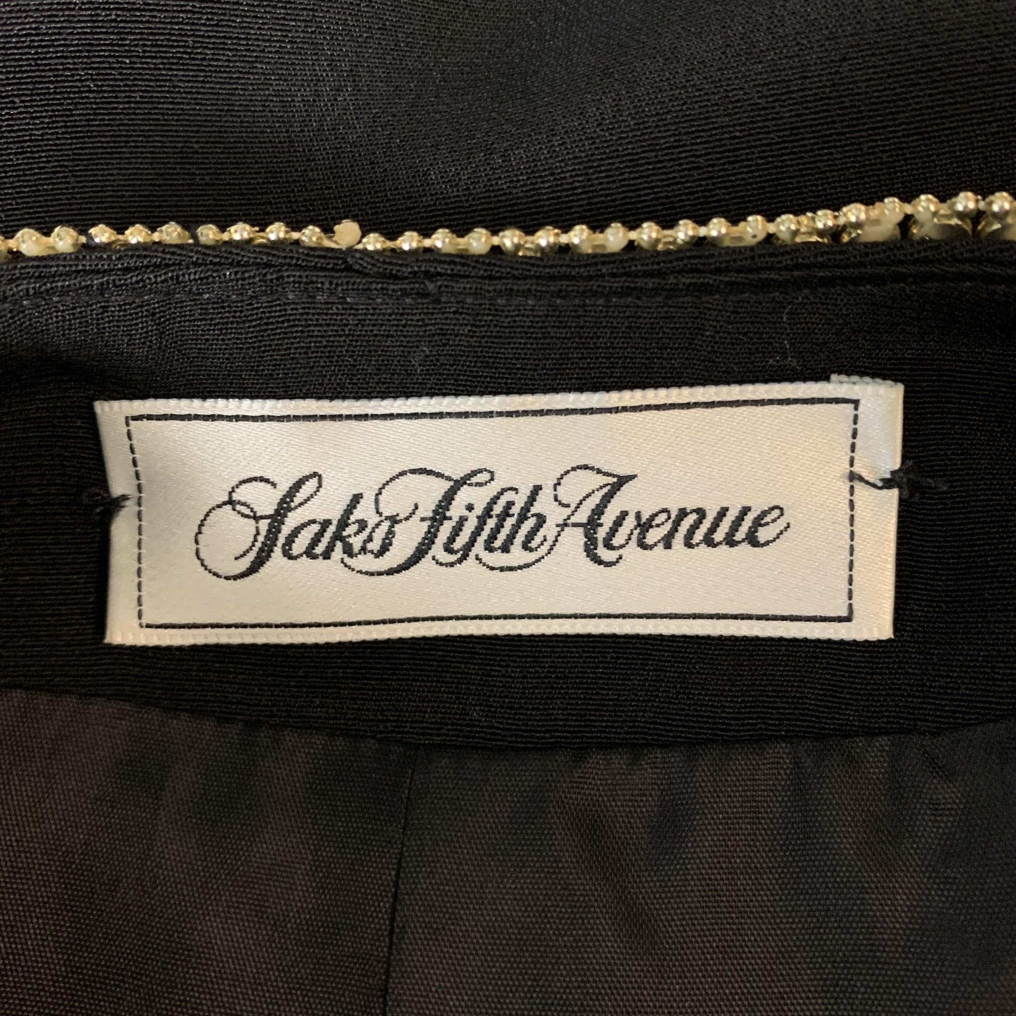 SAKS FIFTH AVENUE Size 6 Black Rhinestone Trim Gown & Cropped Jacket Ensemble 5