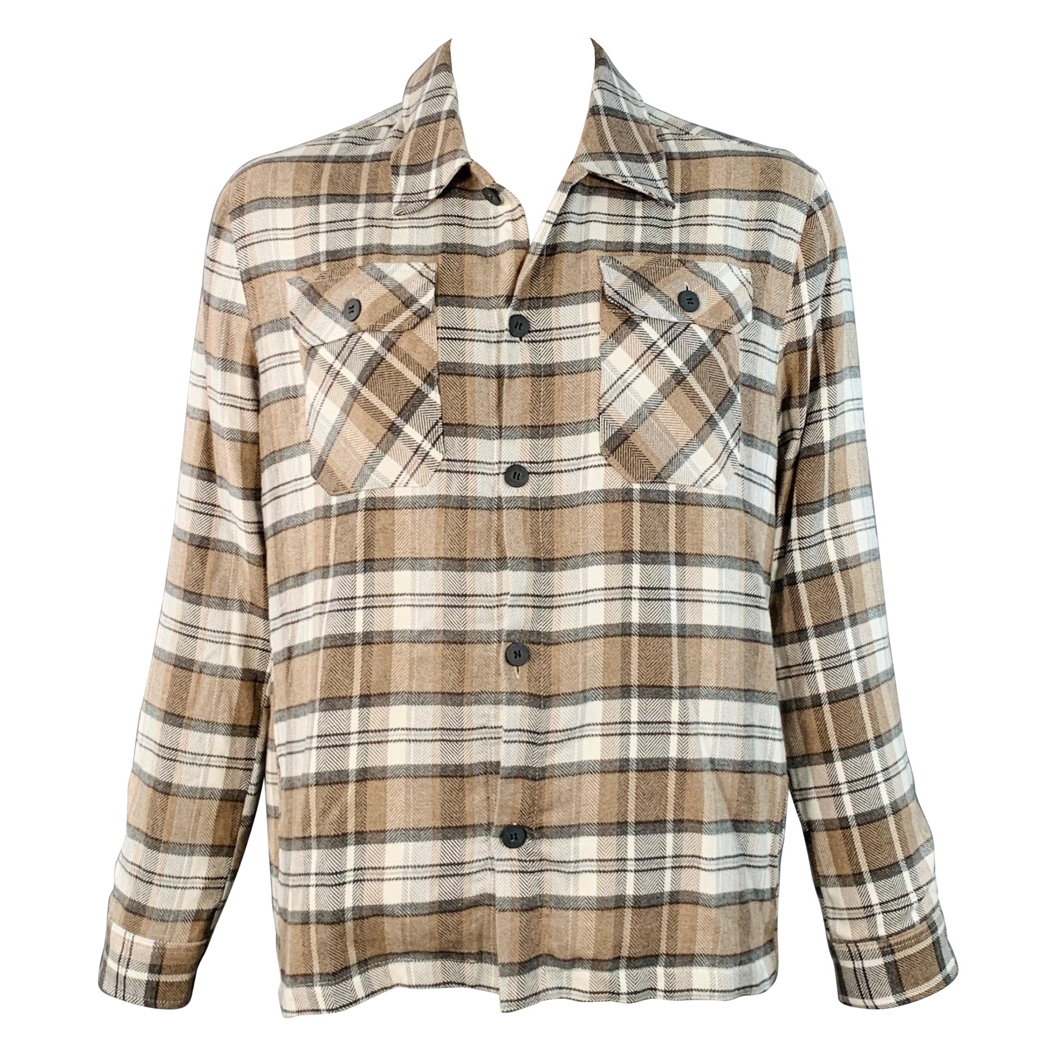 Saks Fifth Avenue Taglia L Marrone, Grigio, Crema, Giacca a quadri in cotone in vendita