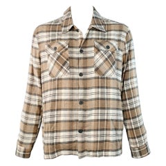 SAKS FIFTH AVENUE Size L Brown Grey Cream Plaid Cotton Shirt Jacket