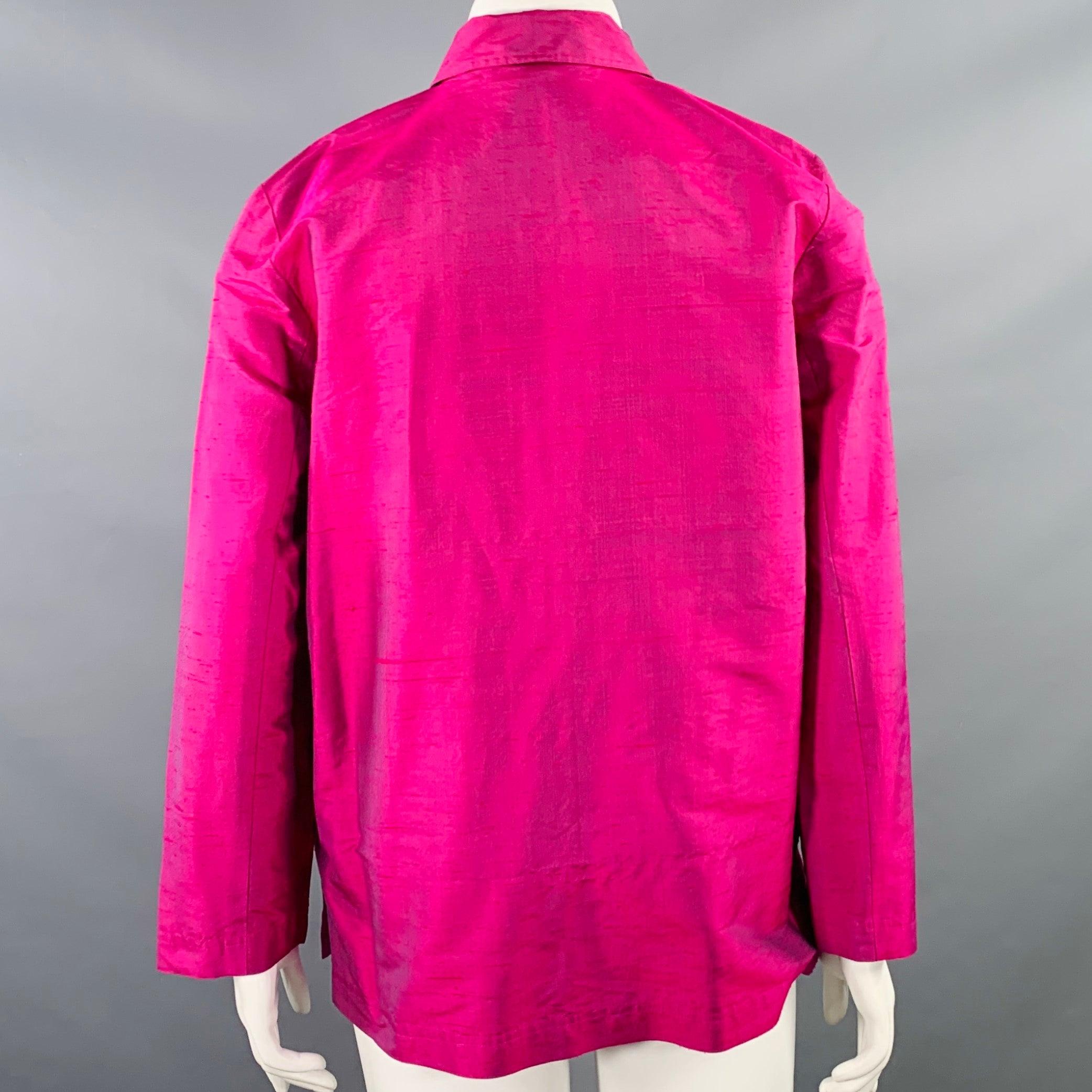 SAKS FIFTH AVENUE Size L Pink Fuchsia Silk Jacket Blazer In Good Condition For Sale In San Francisco, CA