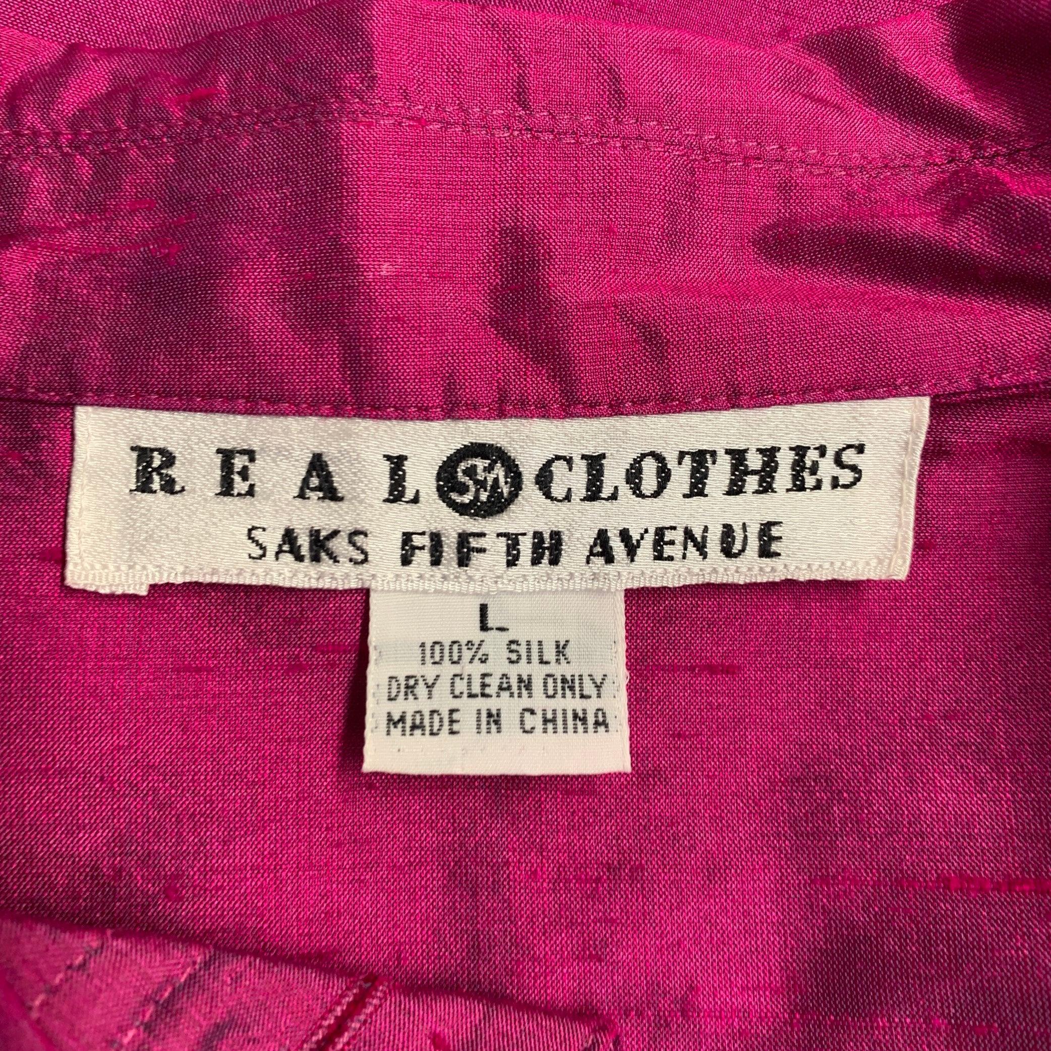 Women's SAKS FIFTH AVENUE Size L Pink Fuchsia Silk Jacket Blazer For Sale