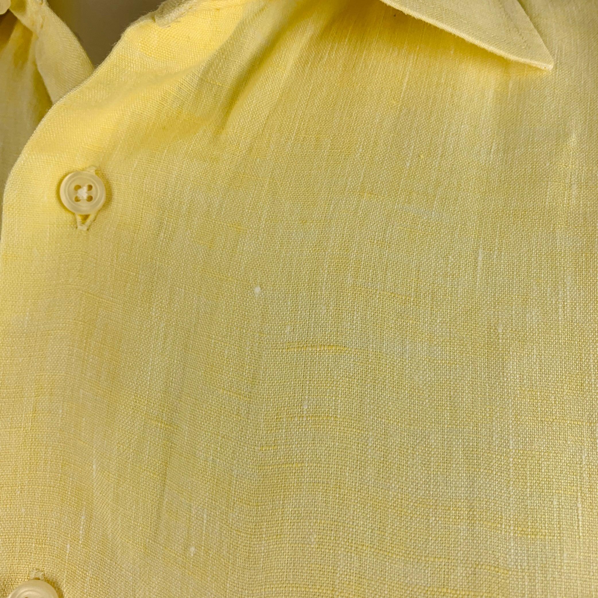 Men's SAKS FIFTH AVENUE Size L Yellow Linen Button Up Long Sleeve Shirt