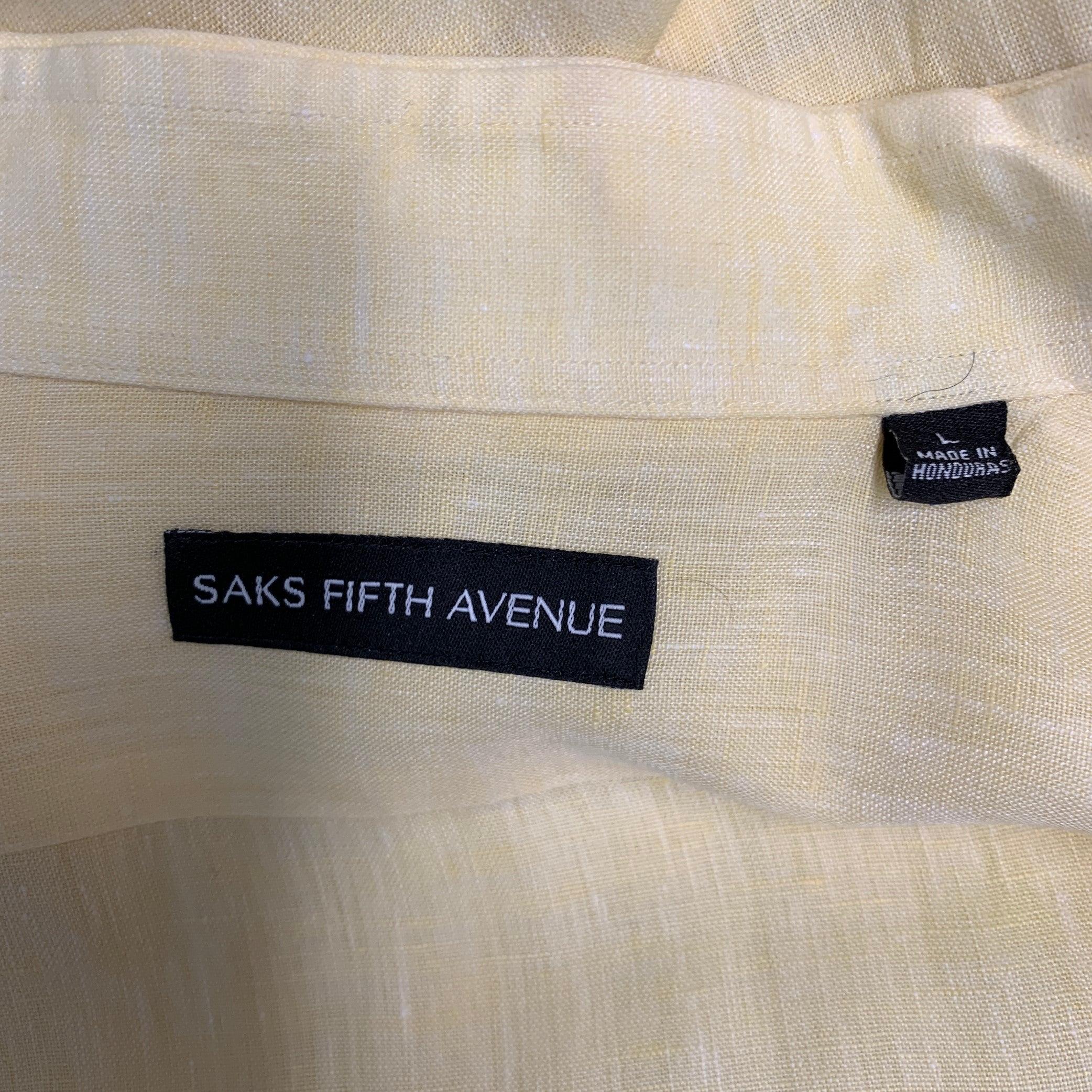 SAKS FIFTH AVENUE Größe L Gelbes langärmeliges Leinenhemd mit Knopfleiste im Angebot 1