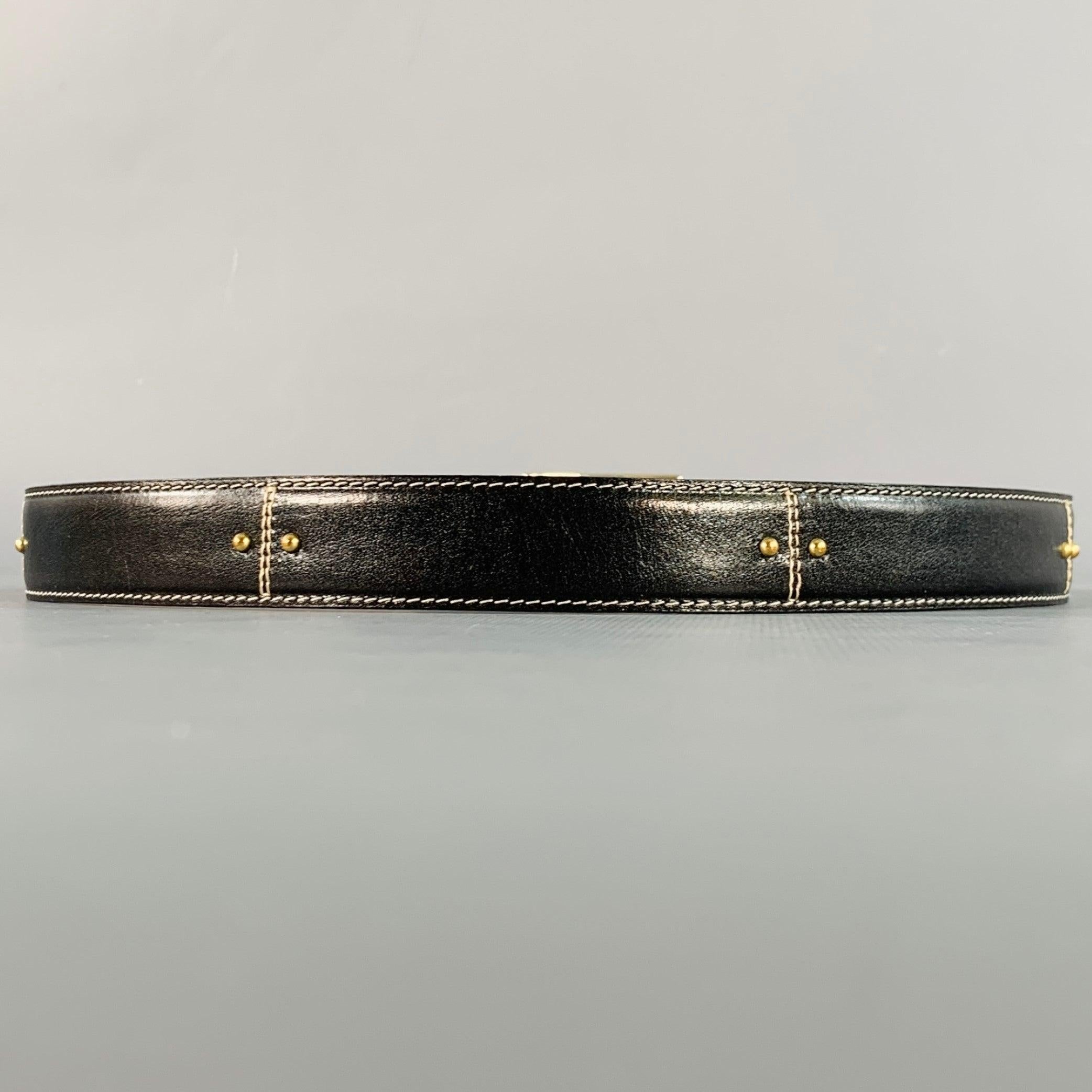 SAKS FIFTH AVENUE Size M Black Gold Studded Leather Belt In Excellent Condition For Sale In San Francisco, CA