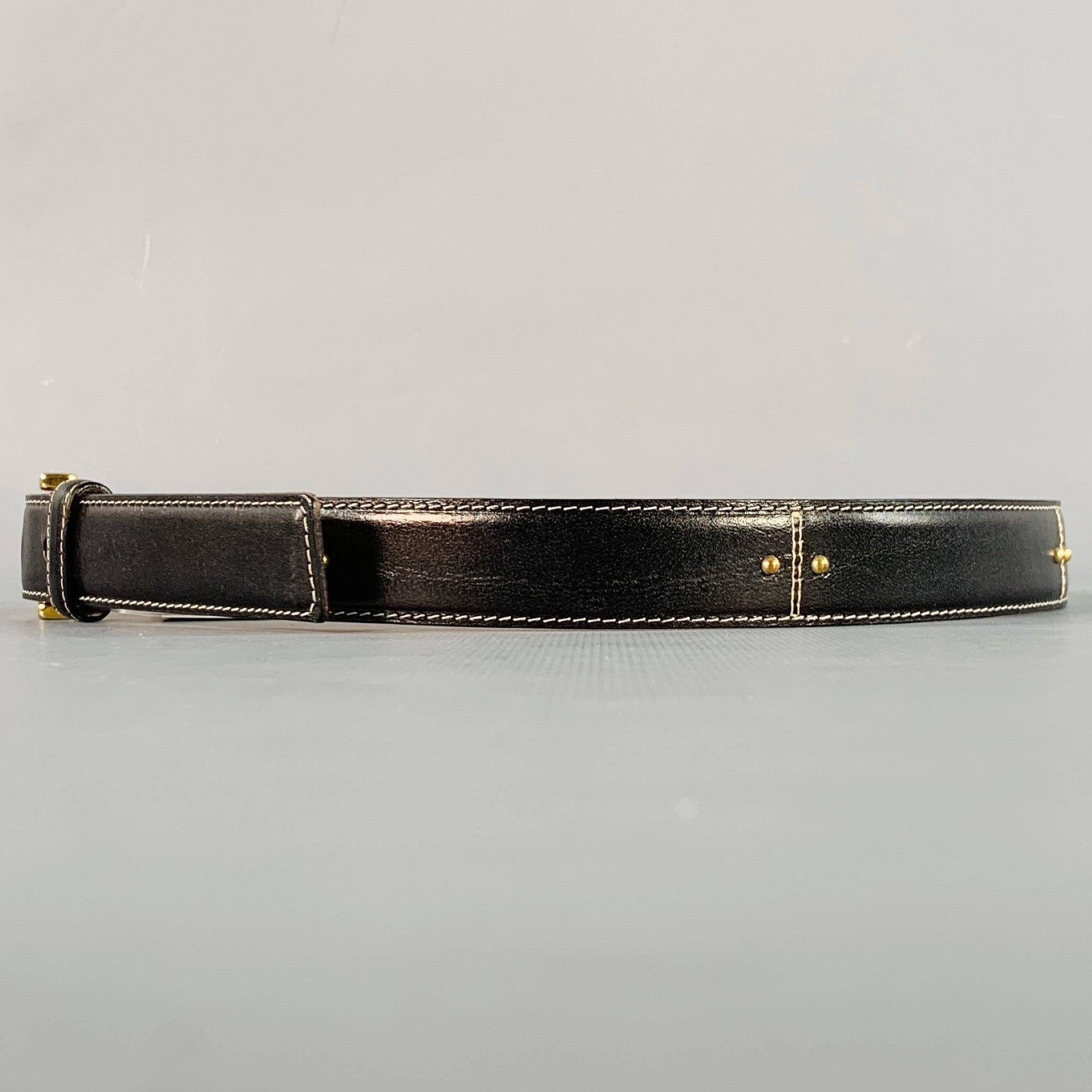 Women's SAKS FIFTH AVENUE Size M Black Gold Studded Leather Belt For Sale