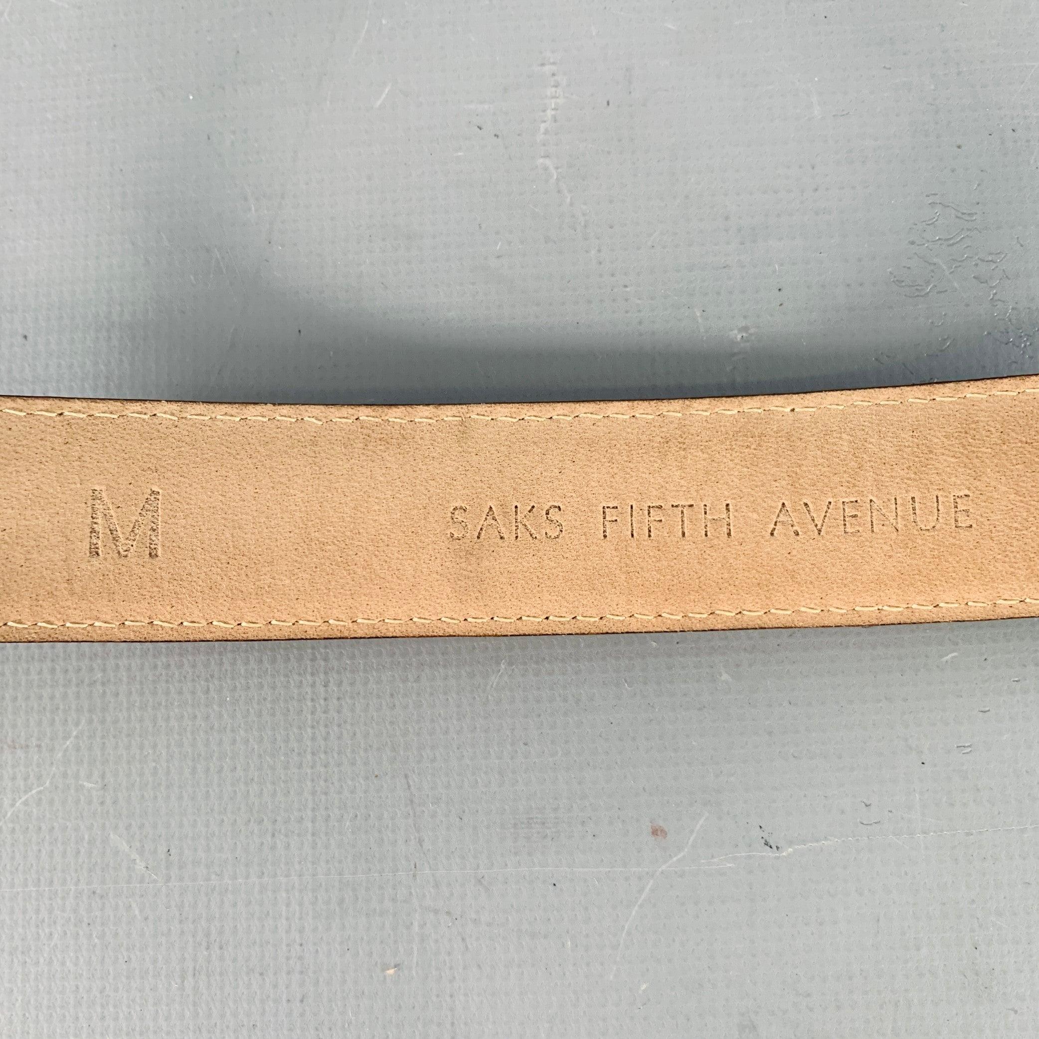 SAKS FIFTH AVENUE Size M Black Gold Studded Leather Belt For Sale 1