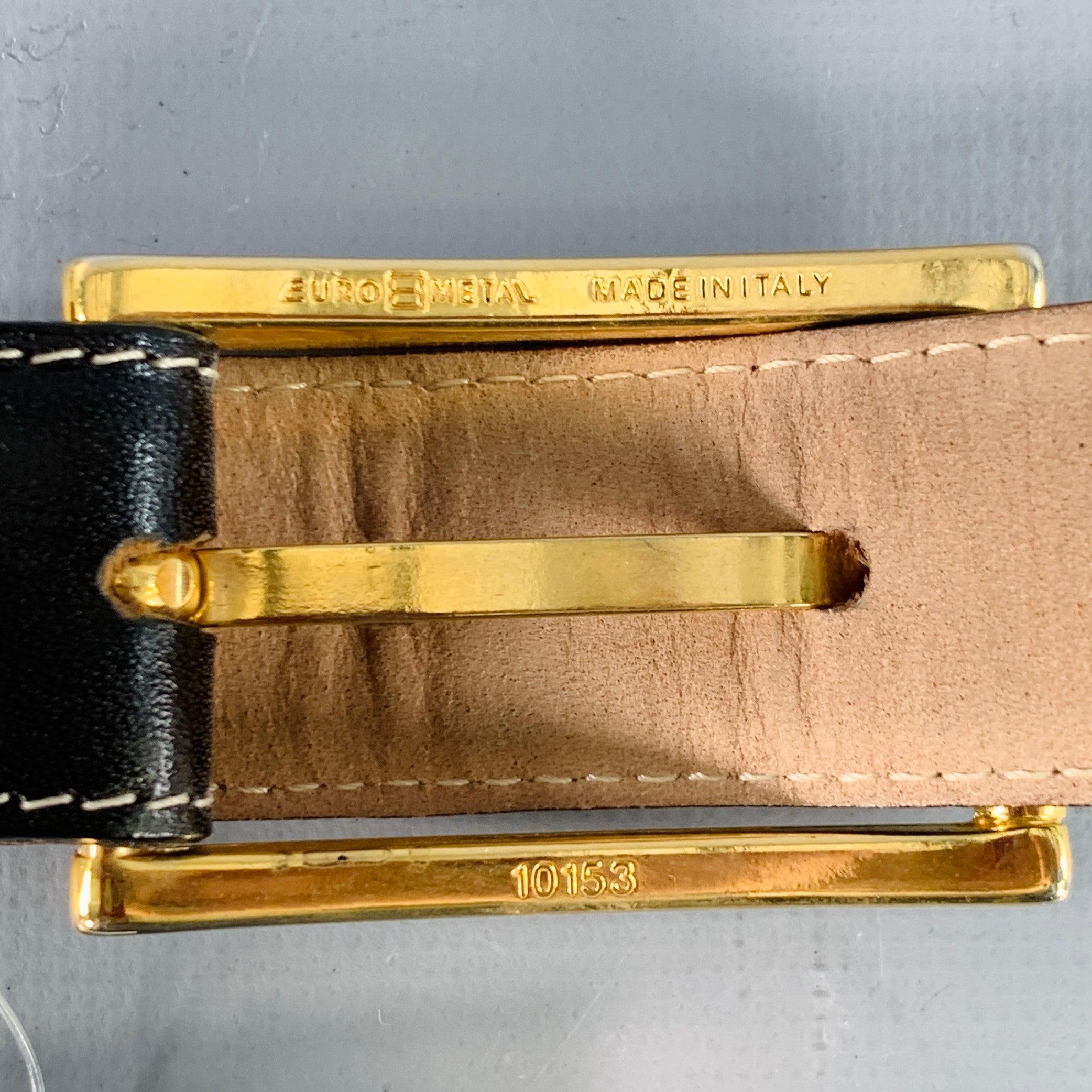 SAKS FIFTH AVENUE Size M Black Gold Studded Leather Belt For Sale 3