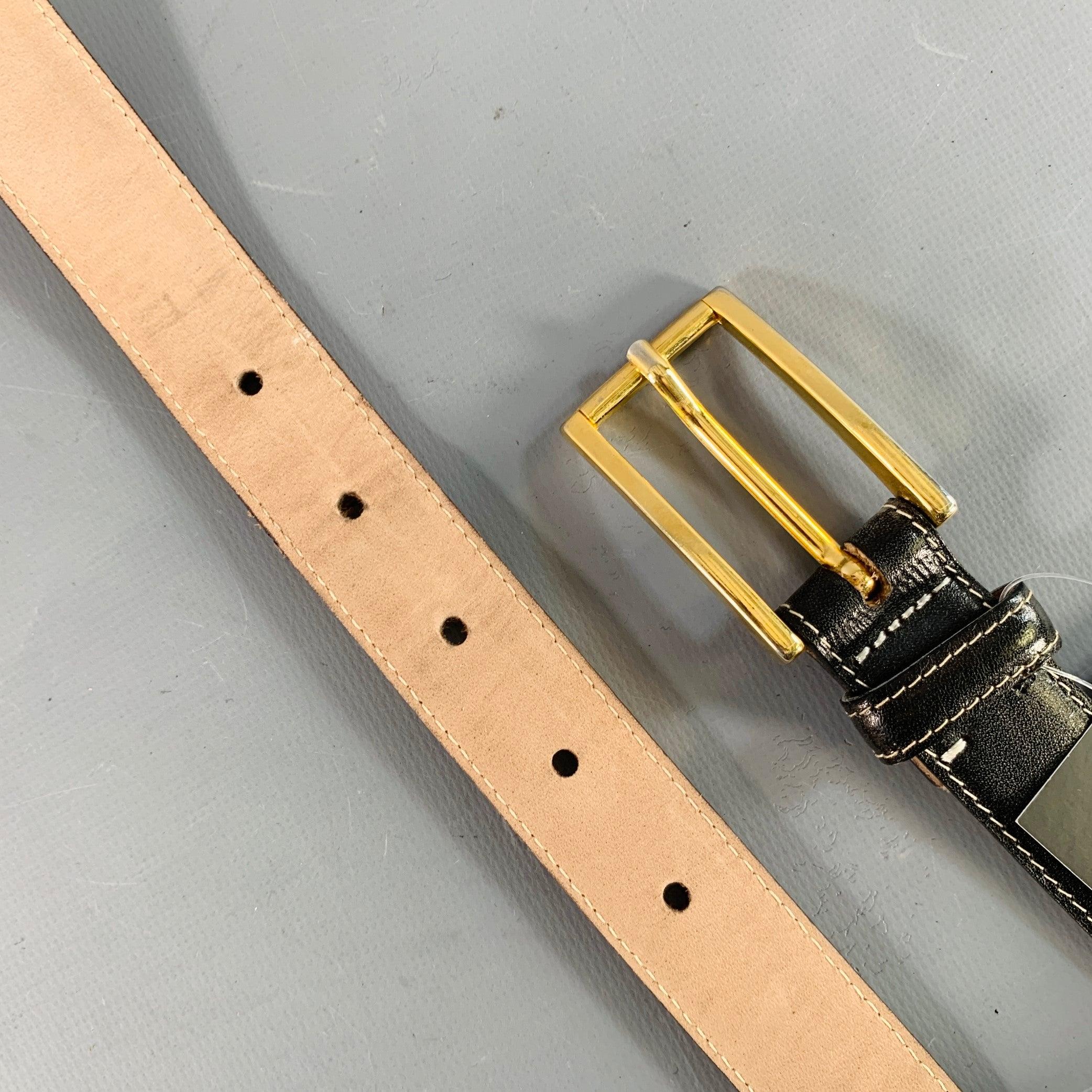 SAKS FIFTH AVENUE Size M Black Gold Studded Leather Belt For Sale 4