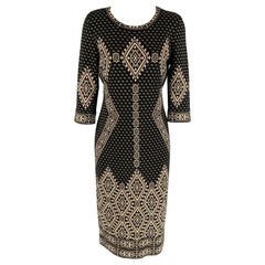 SAKS FIFTH AVENUE Größe M Schwarz-Weißes Kleid aus Baumwollmischung mit 3/4-Ärmeln
