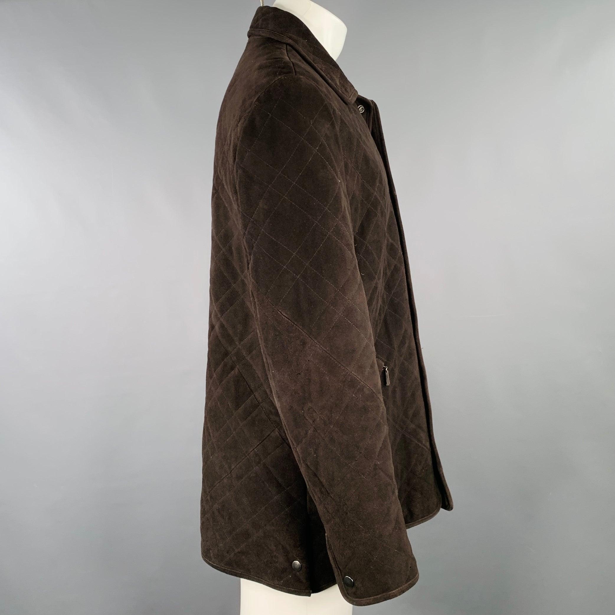 SAKS FIFTH AVENUE coat
in a brown suede featuring a quilted style, spread collar, and snaps closure.Very Good Pre-Owned Condition. Multiple minor marks. 

Marked:   M 

Measurements: 
 
Shoulder: 19 inches Chest: 40 inches Sleeve: 26 inches Length: