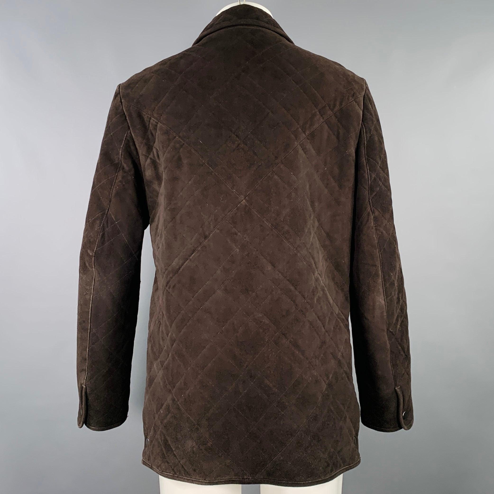Black SAKS FIFTH AVENUE Size M Brown Quilted Suede Snaps Coat For Sale