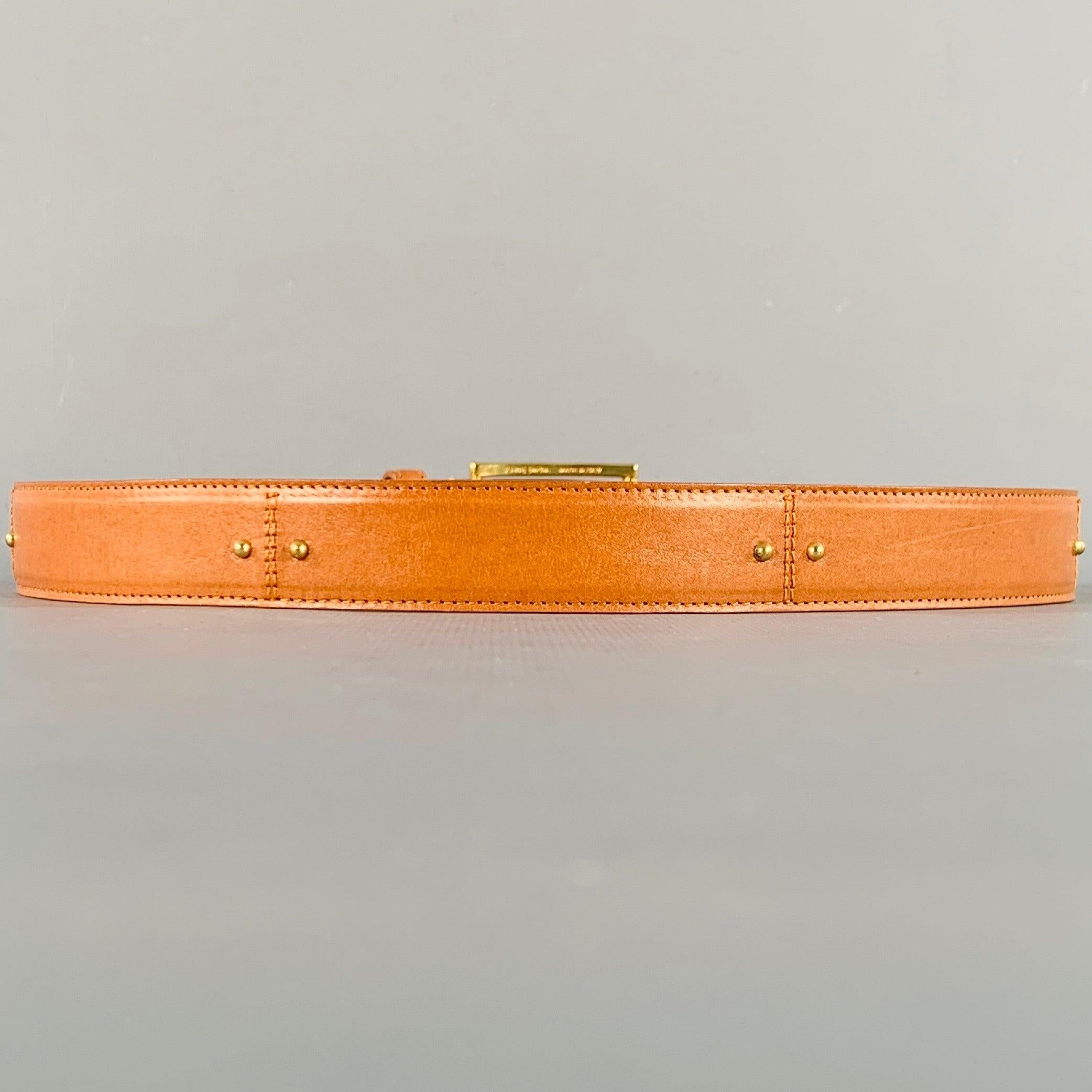 SAKS FIFTH AVENUE Size M Camel Gold Studded Leather Belt In Excellent Condition For Sale In San Francisco, CA