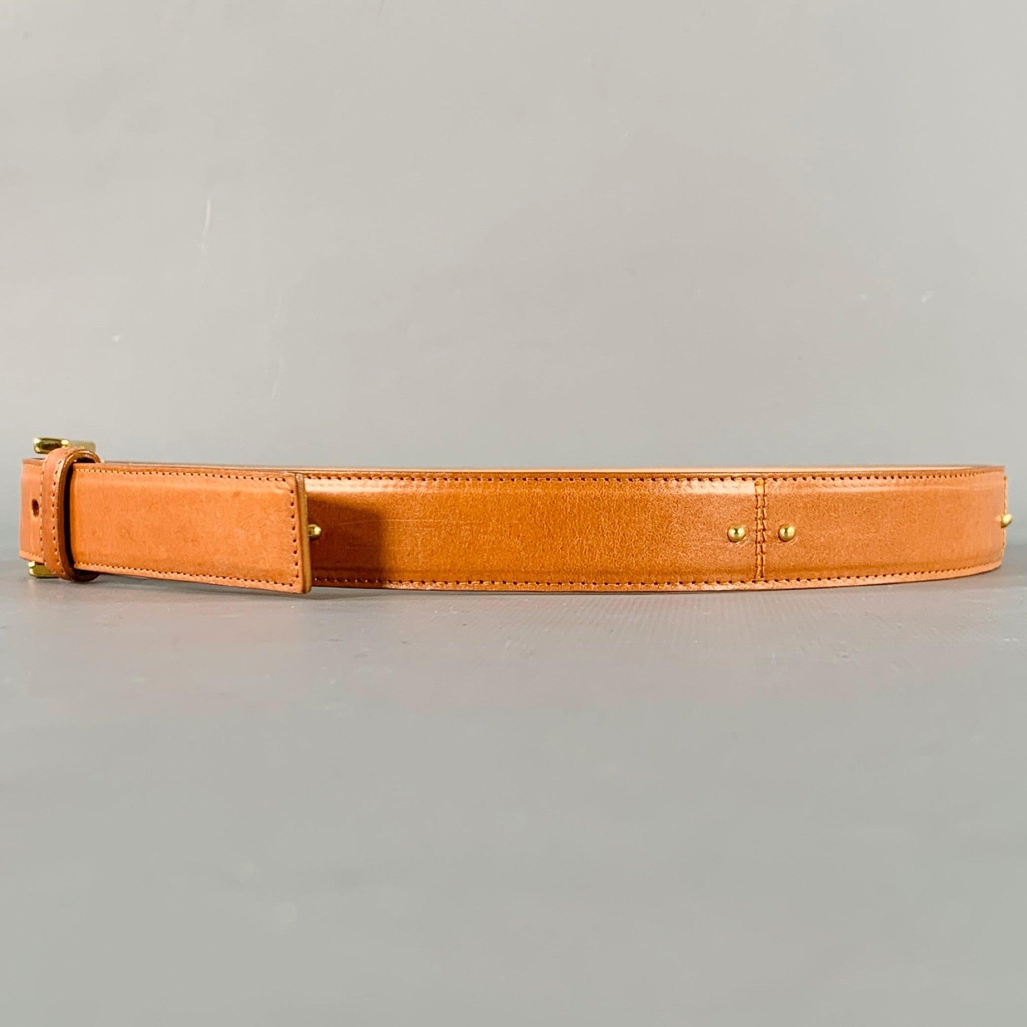 Women's SAKS FIFTH AVENUE Size M Camel Gold Studded Leather Belt For Sale