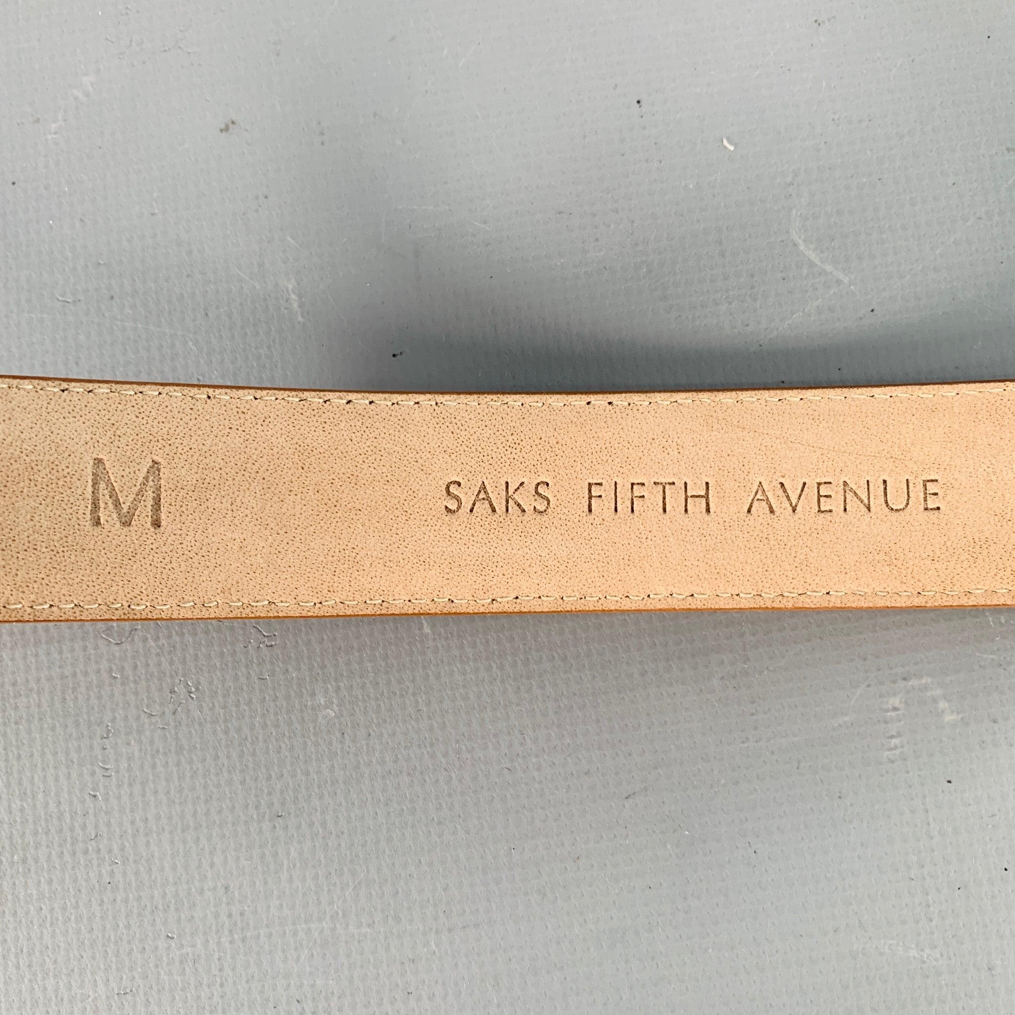 SAKS FIFTH AVENUE Size M Camel Gold Studded Leather Belt For Sale 1