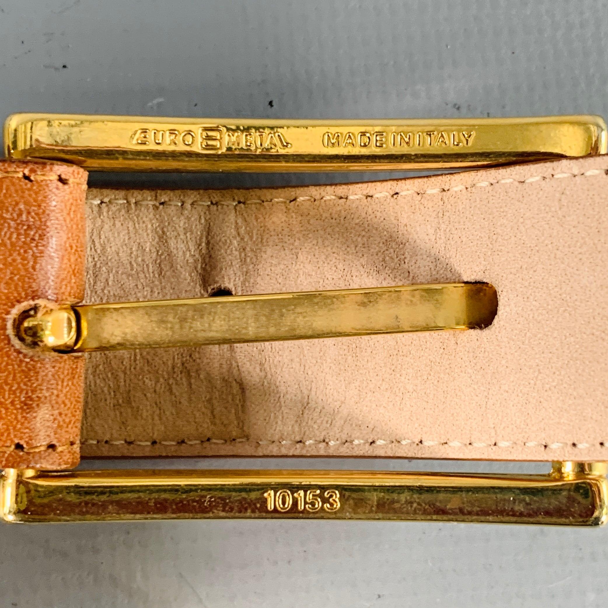 SAKS FIFTH AVENUE Size M Camel Gold Studded Leather Belt For Sale 3