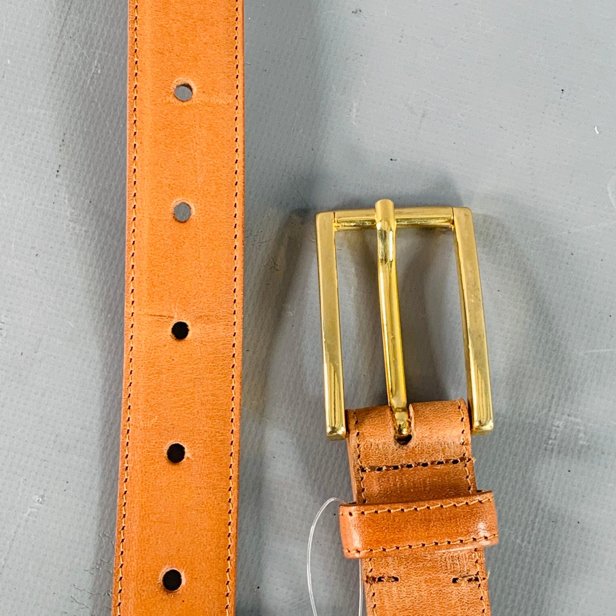 SAKS FIFTH AVENUE Size M Camel Gold Studded Leather Belt For Sale 4