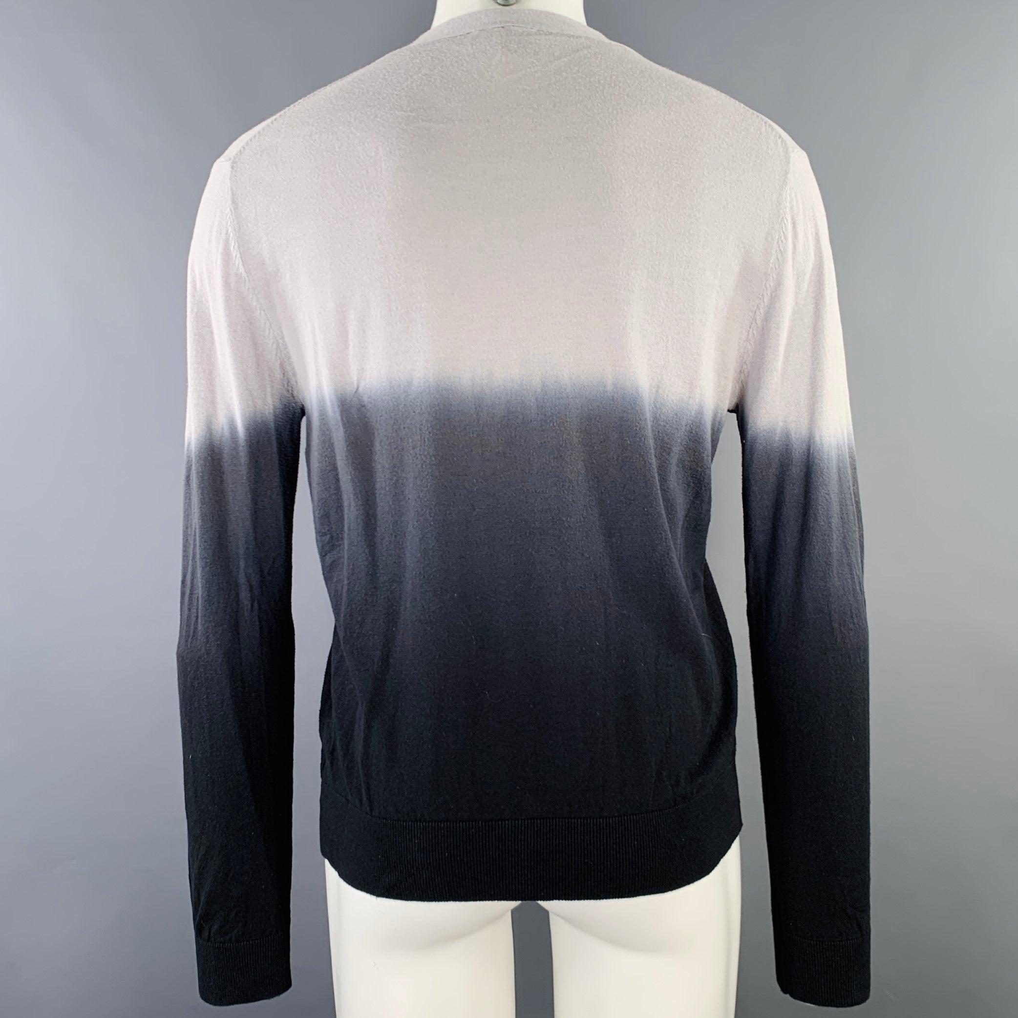 Black SAKS FIFTH AVENUE Size M Grey Charcoal Ombre Cotton V-Neck Cardigan For Sale