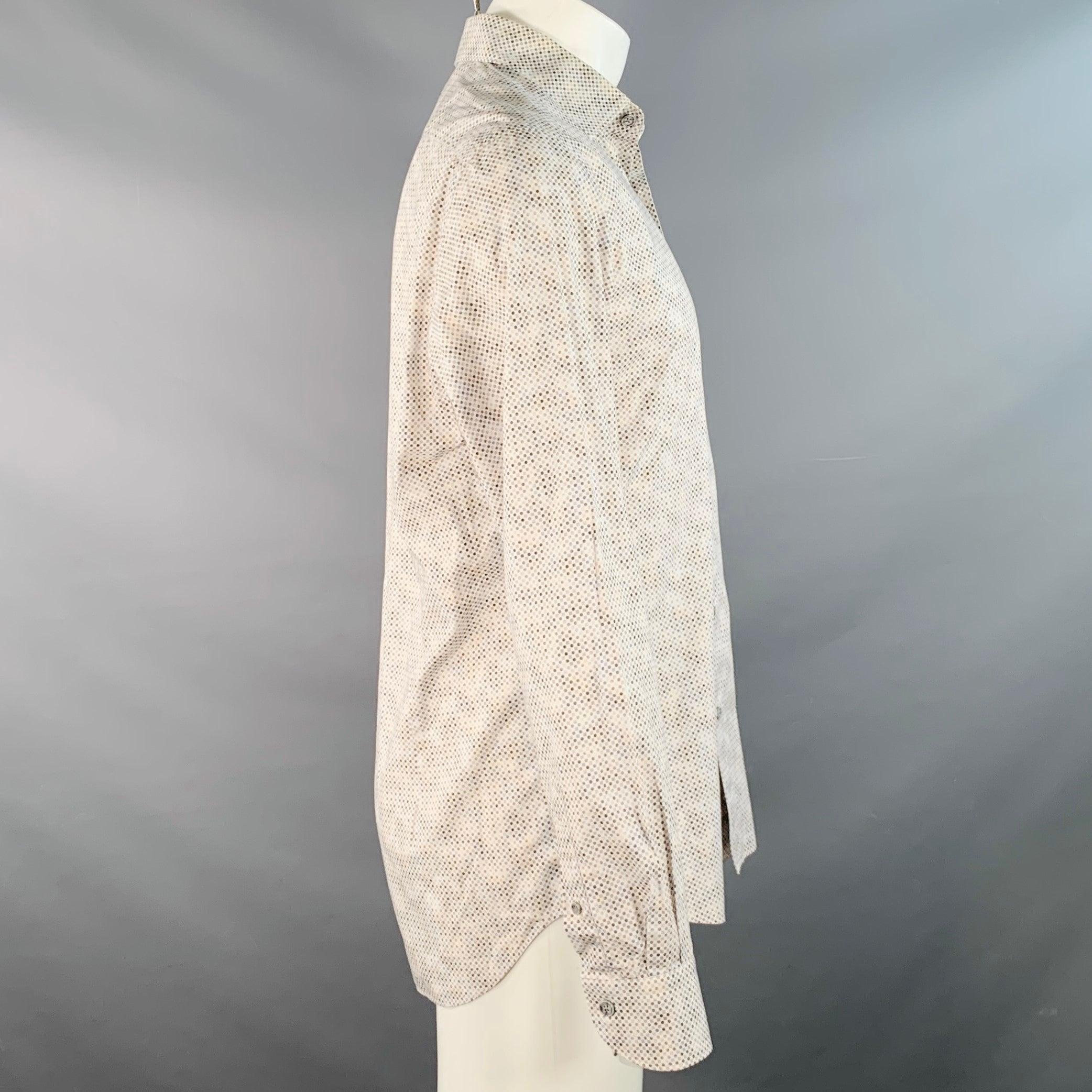 Bianco Saks Fifth Avenue Taglia M Camicia a maniche lunghe in cotone bianca e grigia con Dot Dot. in vendita