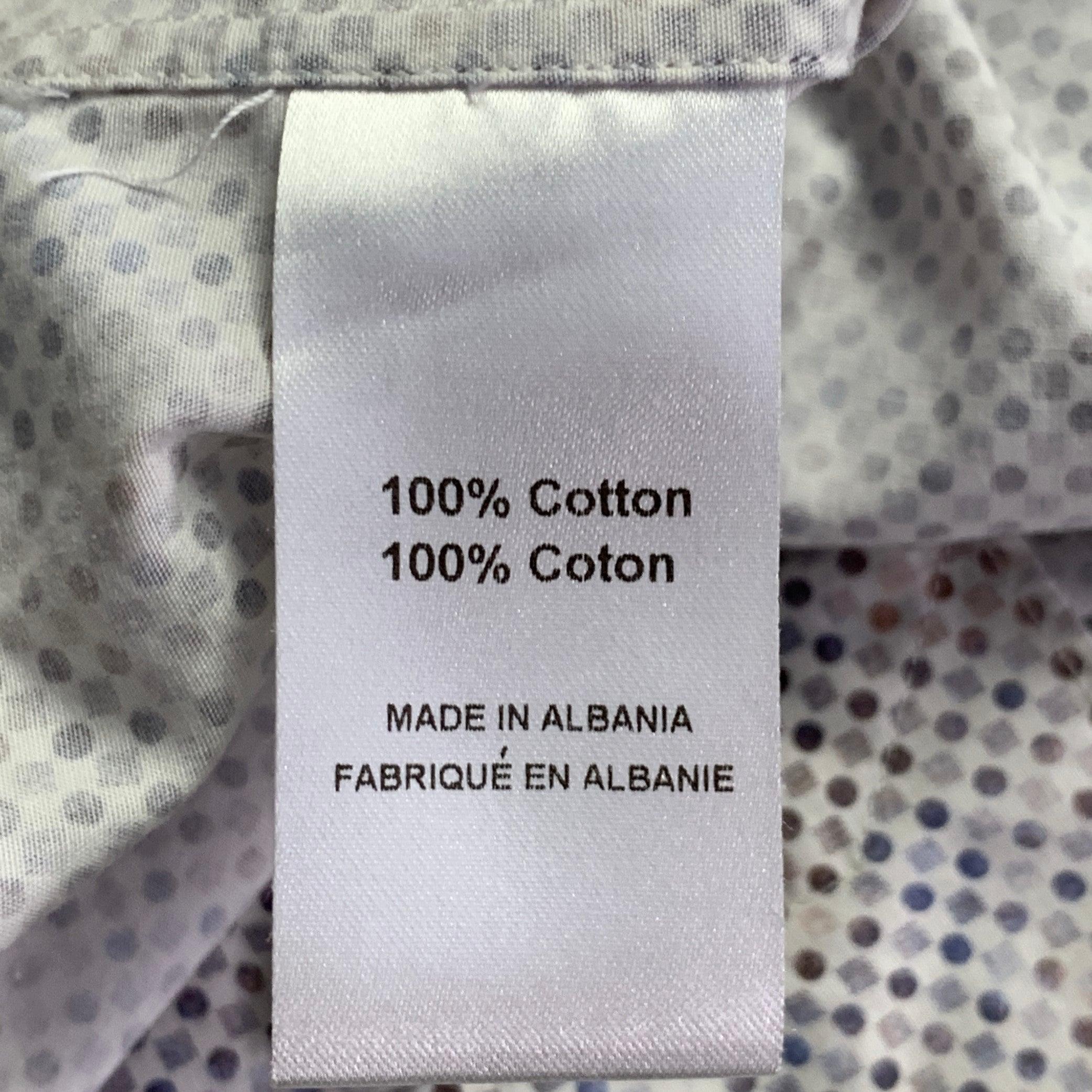 Saks Fifth Avenue Taglia M Camicia a maniche lunghe in cotone bianca e grigia con Dot Dot. in vendita 1