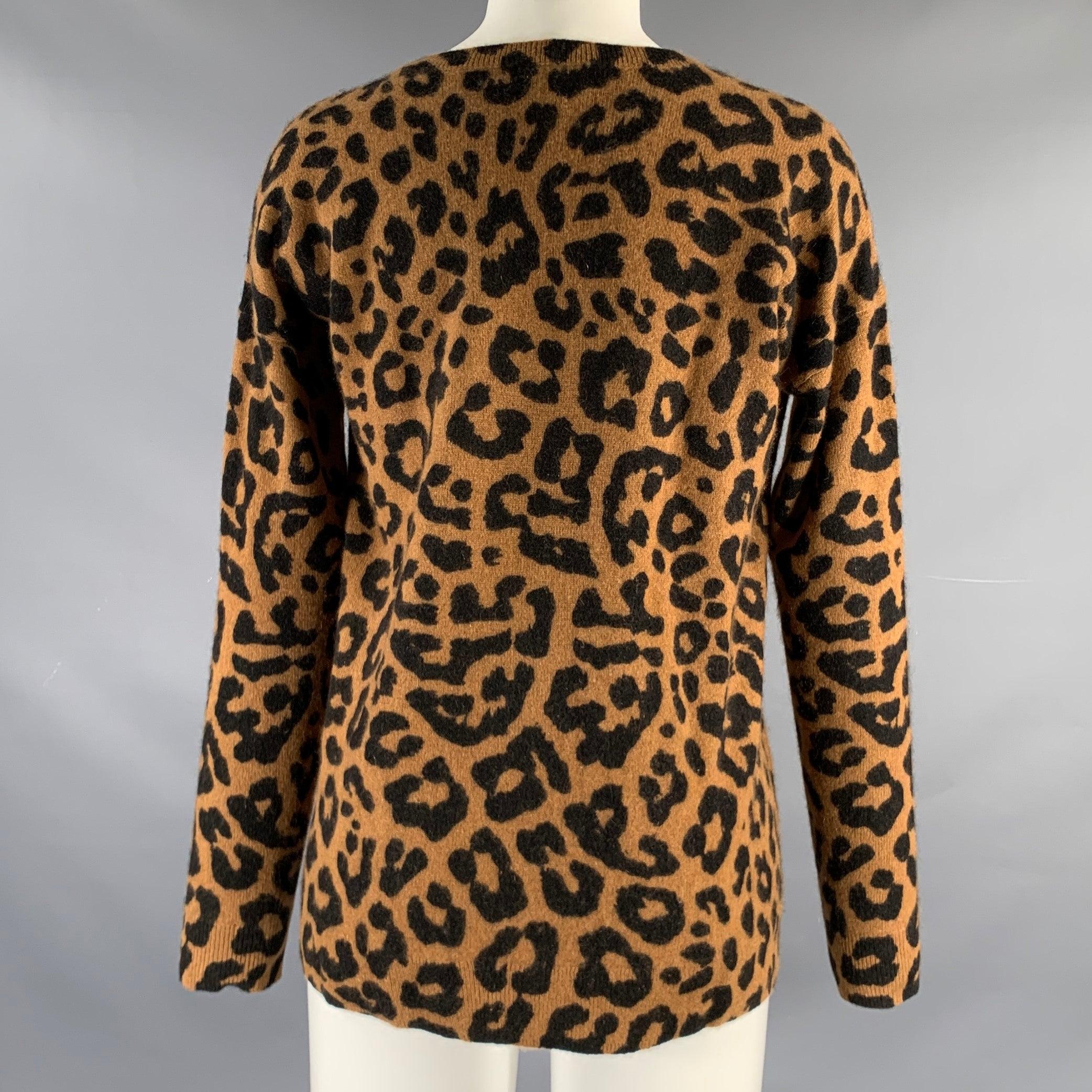 SAKS FIFTH AVENUE Größe S Brown Black Cashmere Animal Print Pullover (Schwarz)
