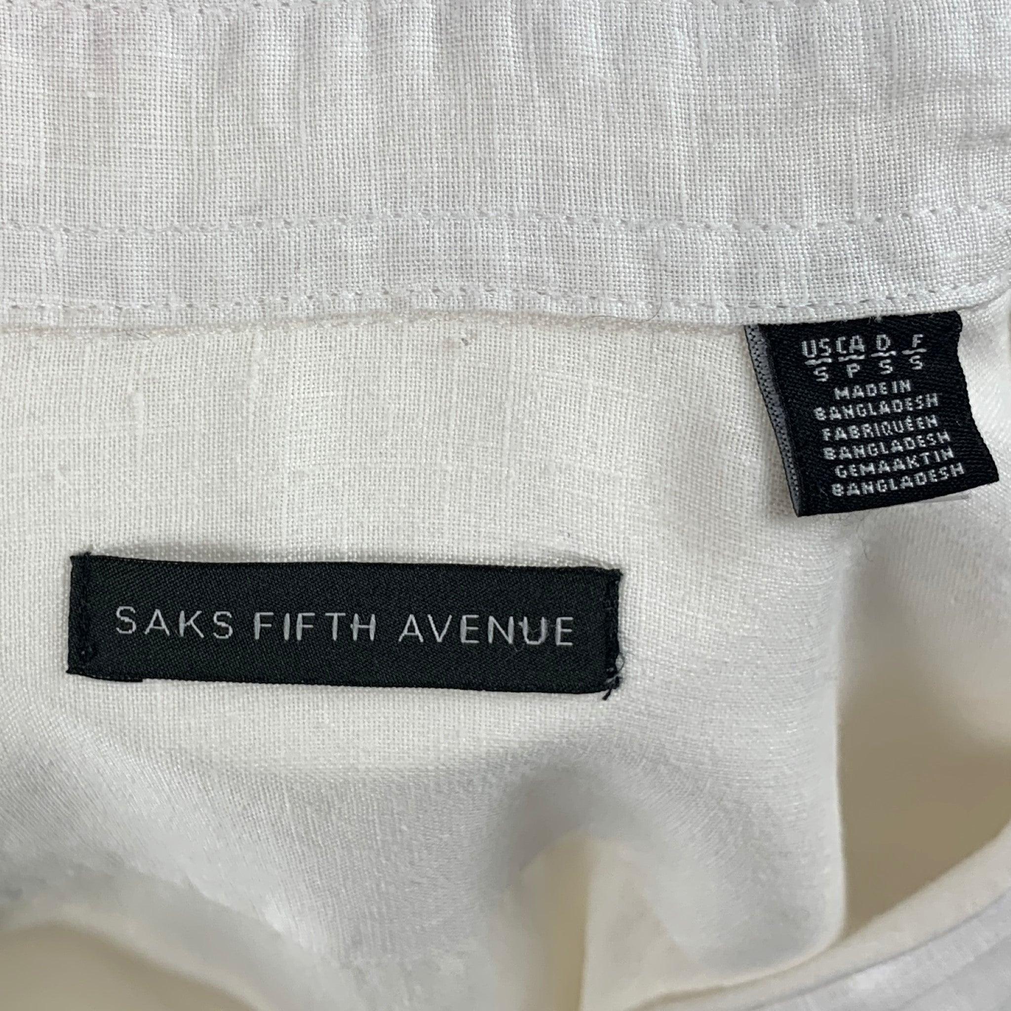 Men's SAKS FIFTH AVENUE Size S White Solid Linen Button Up Long Sleeve Shirt For Sale