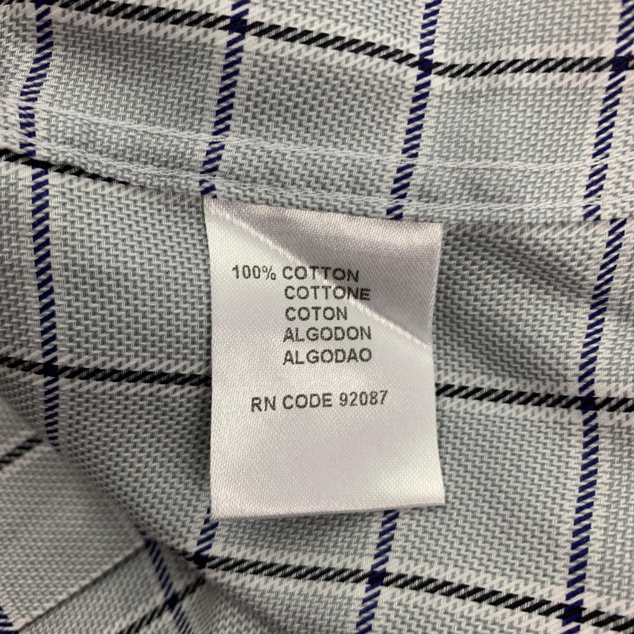 Men's SAKS FIFTH AVENUE Size XL Blue Plaid Cotton Button Down Long Sleeve Shirt For Sale