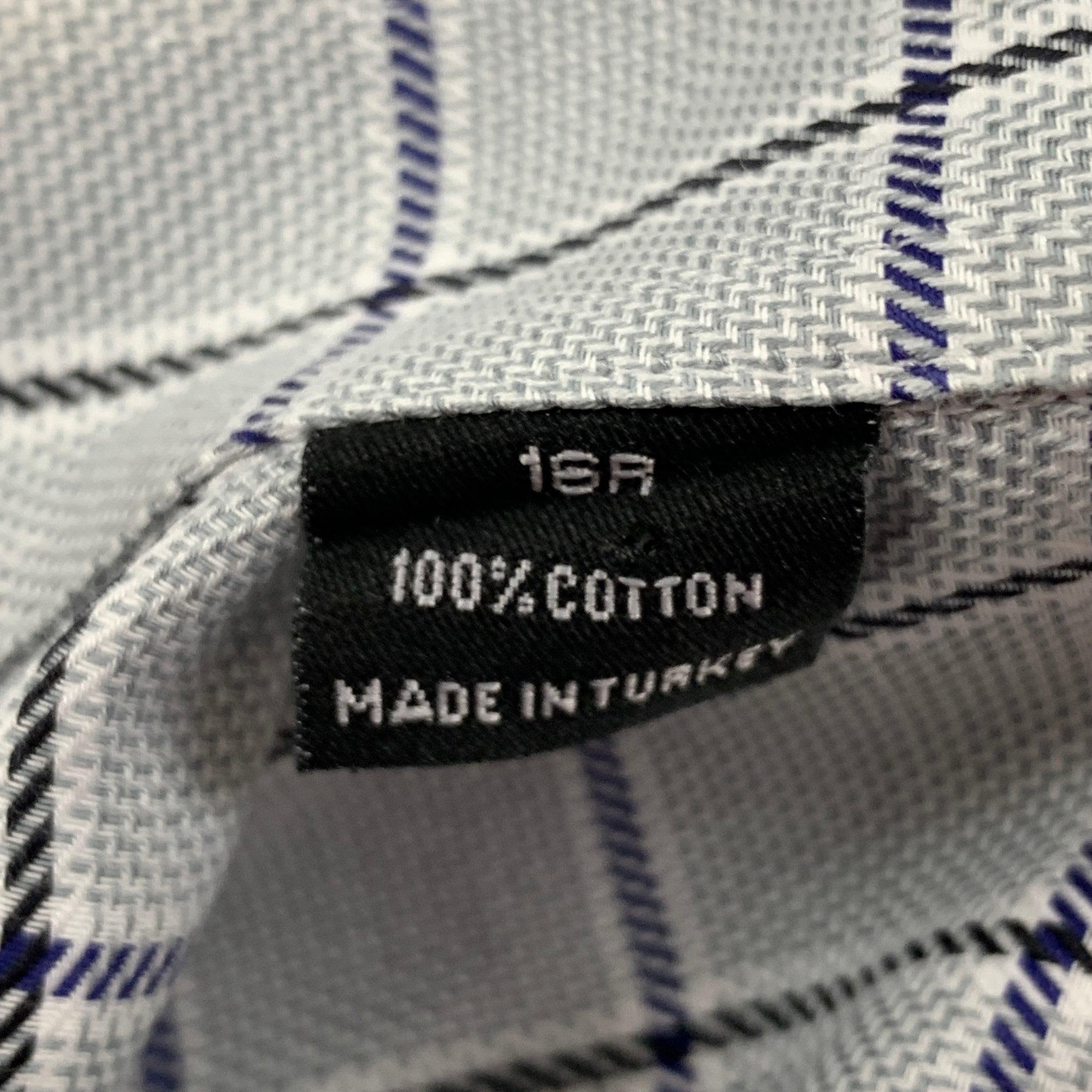 SAKS FIFTH AVENUE Size XL Blue Plaid Cotton Button Down Long Sleeve Shirt For Sale 1