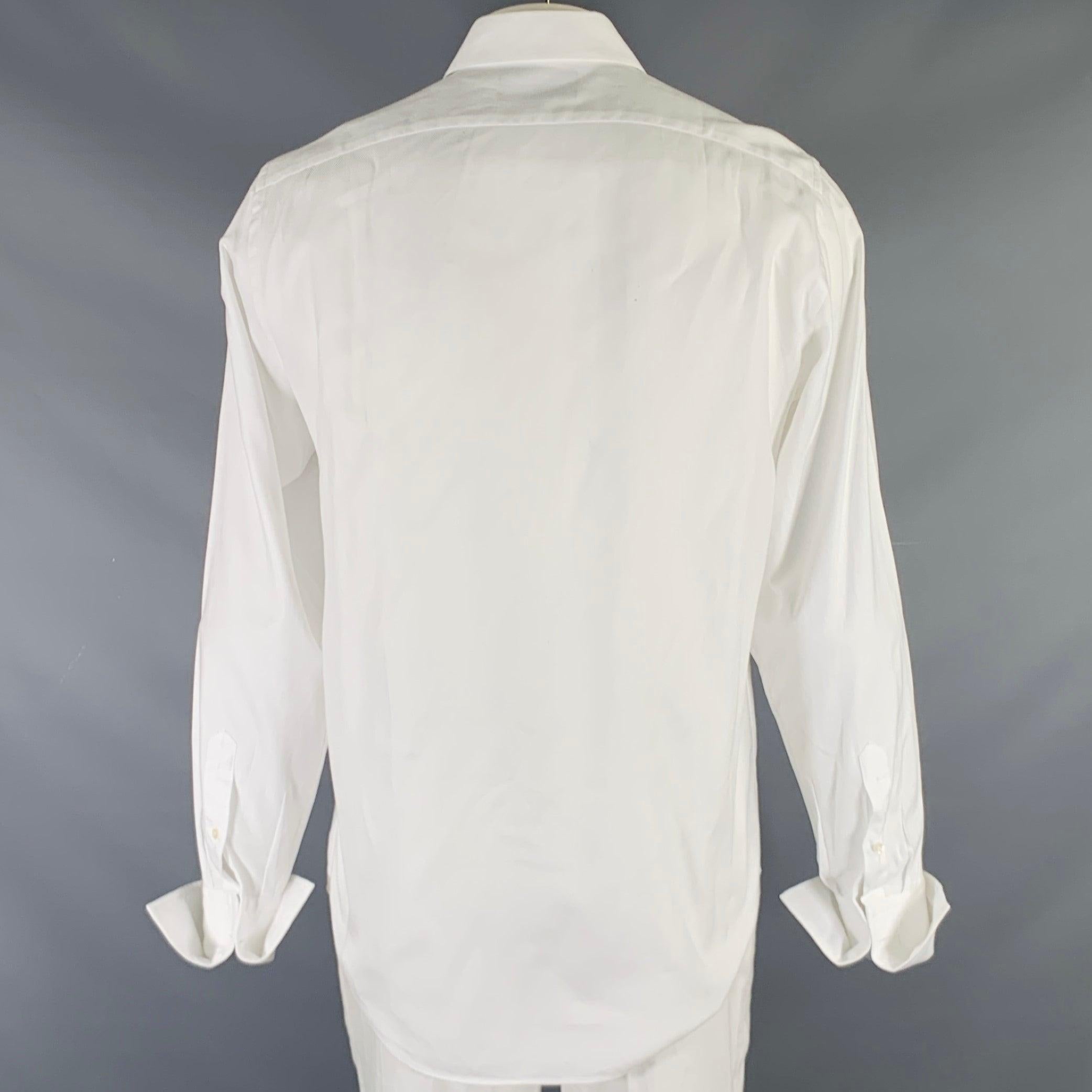 Gray SAKS FIFTH AVENUE Size XL White Cotton French Cuff Long Sleeve Shirt