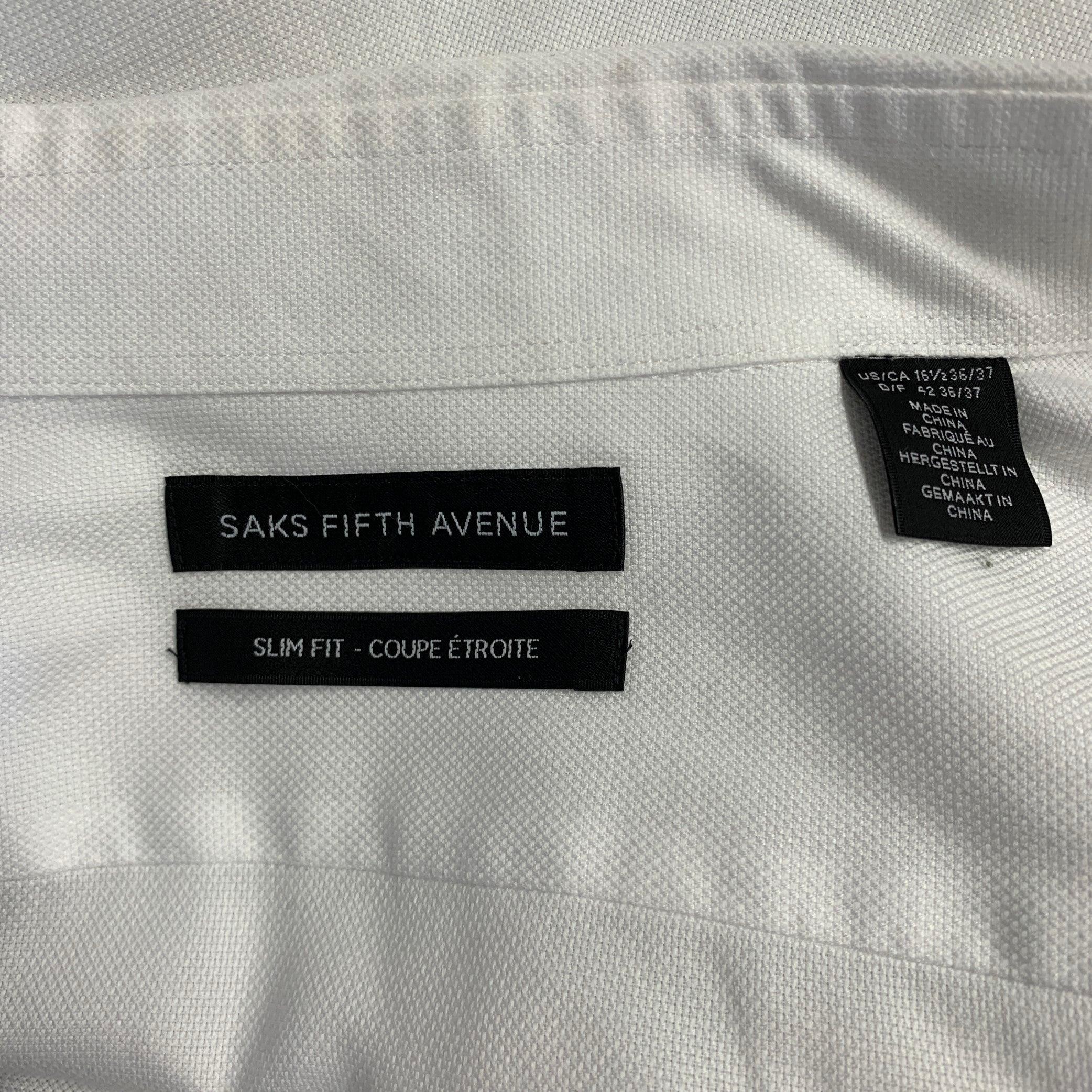 Men's SAKS FIFTH AVENUE Size XL White Cotton French Cuff Long Sleeve Shirt