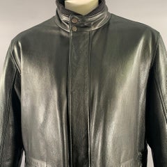 SAKS Fifth Avenue Taille XXL Veste zippée à col roulé en cuir noir