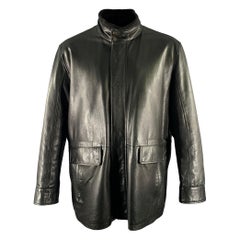 SAKS Fifth Avenue Taille XXL Veste zippée à col roulé en cuir noir