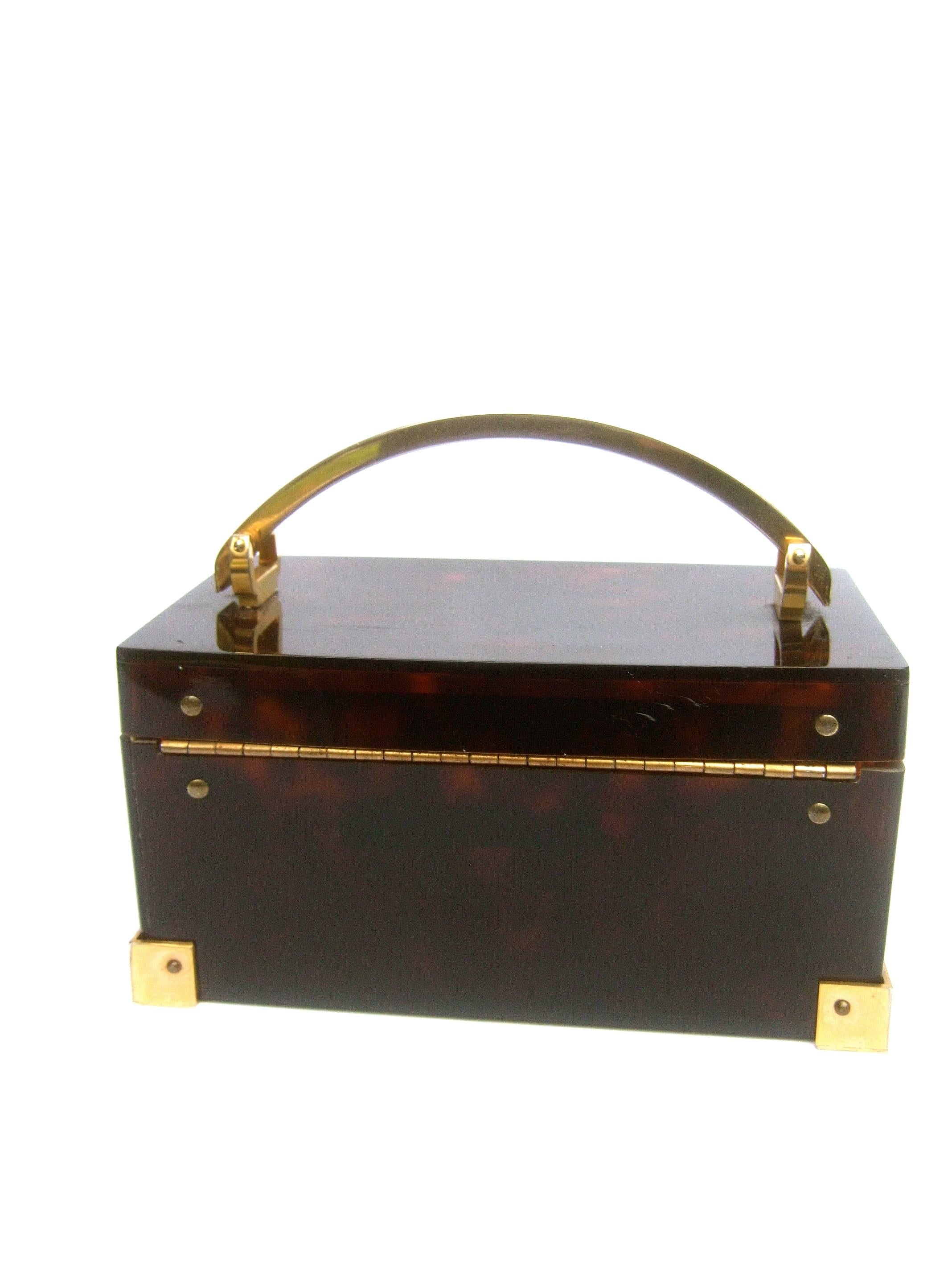 Saks Fifth Avenue Sleek Tortoise Shell Lucite Box Purse c 1970s 4