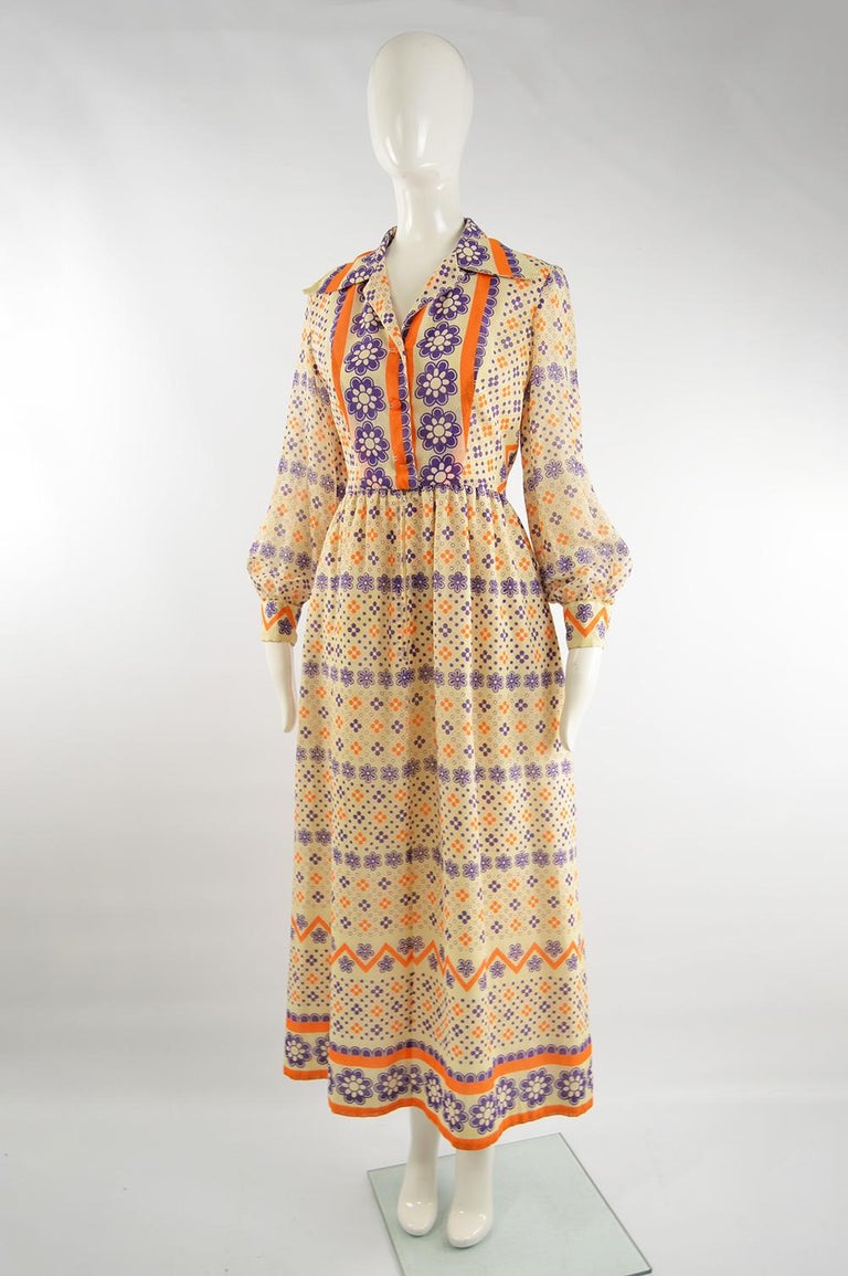 Saks Fifth Avenue Vintage Bold Floral Print Cotton Voile Maxi Dress, 1970s