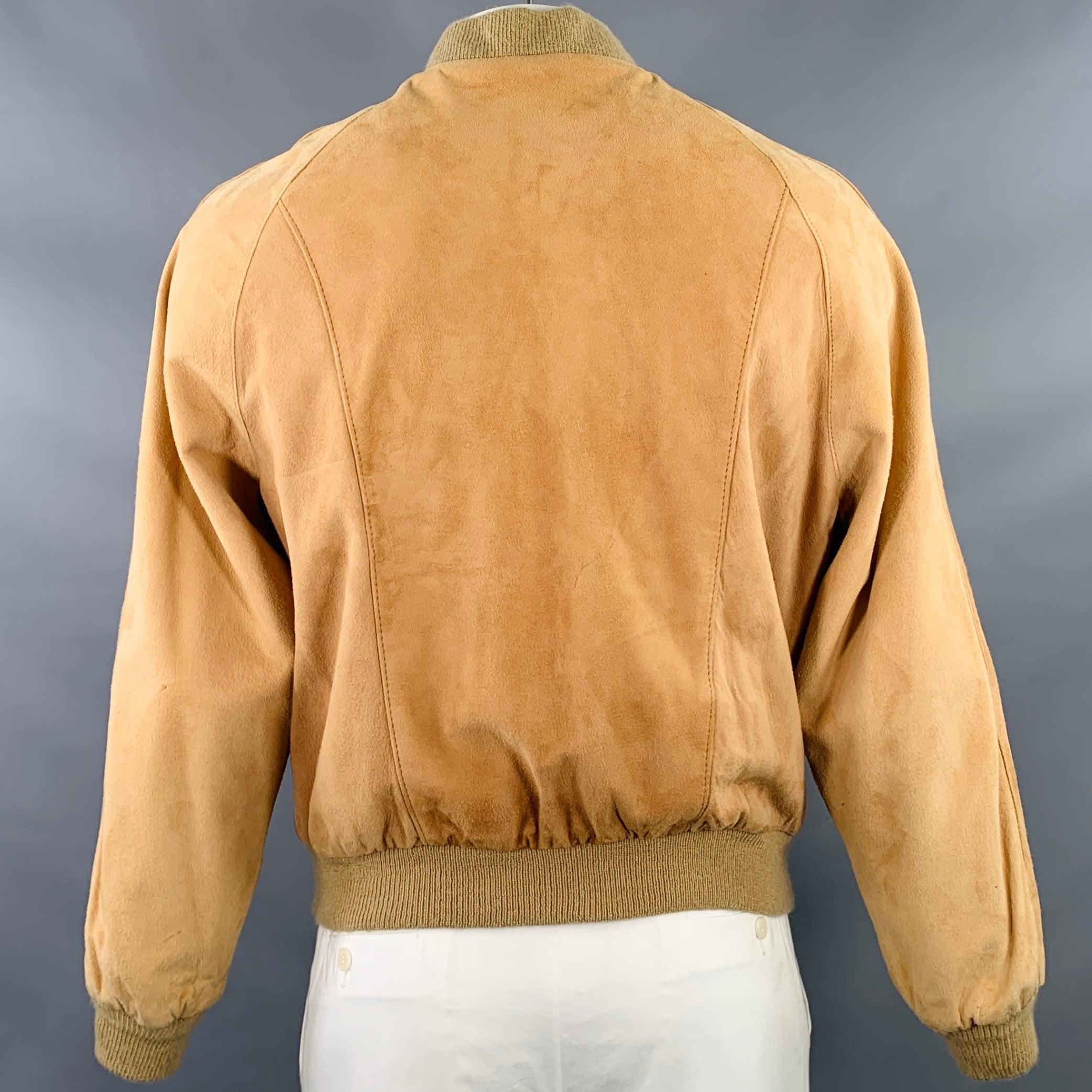 Orange SAKS FIFTH AVENUE Vintage Size 44 Beige Suede Bomber Jacket For Sale