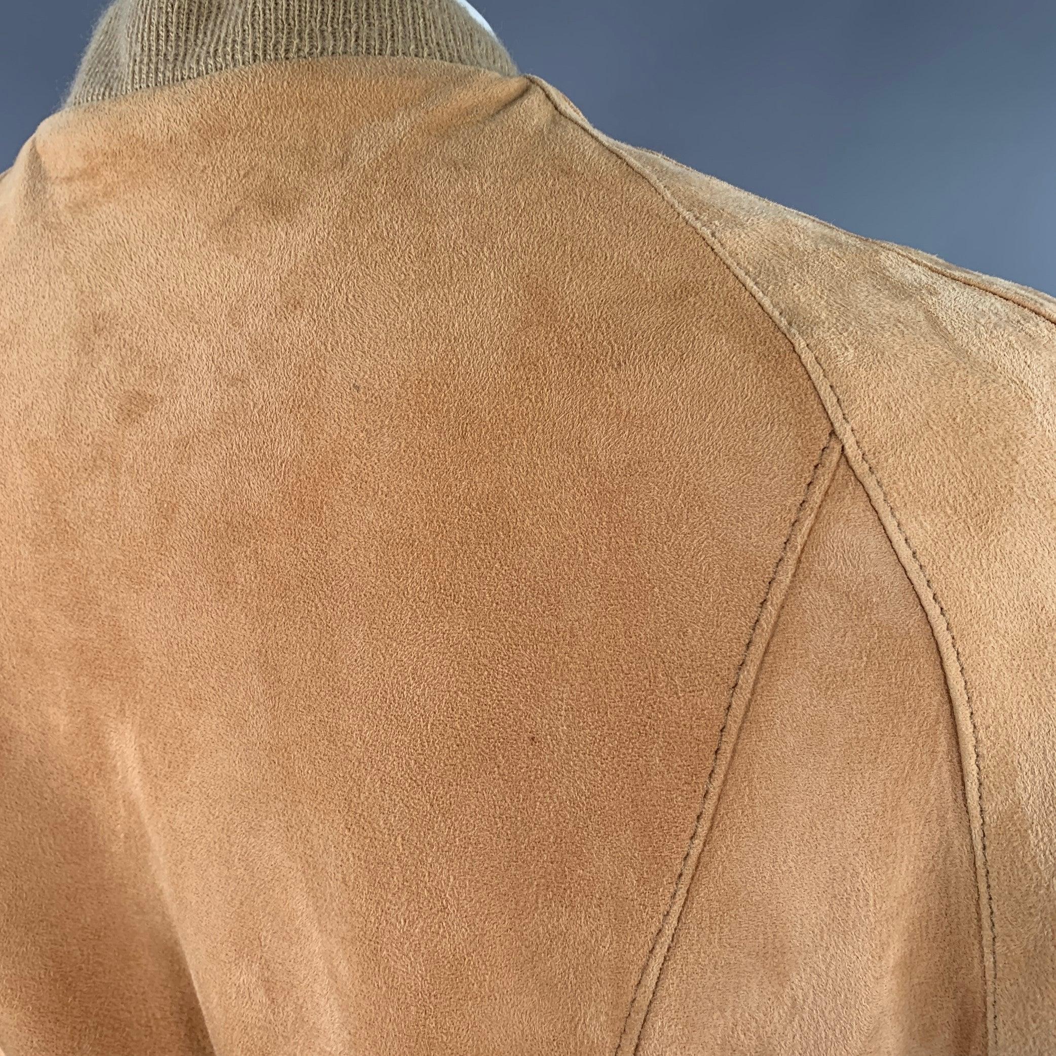 SAKS FIFTH AVENUE Vintage Size 44 Beige Suede Bomber Jacket For Sale 1