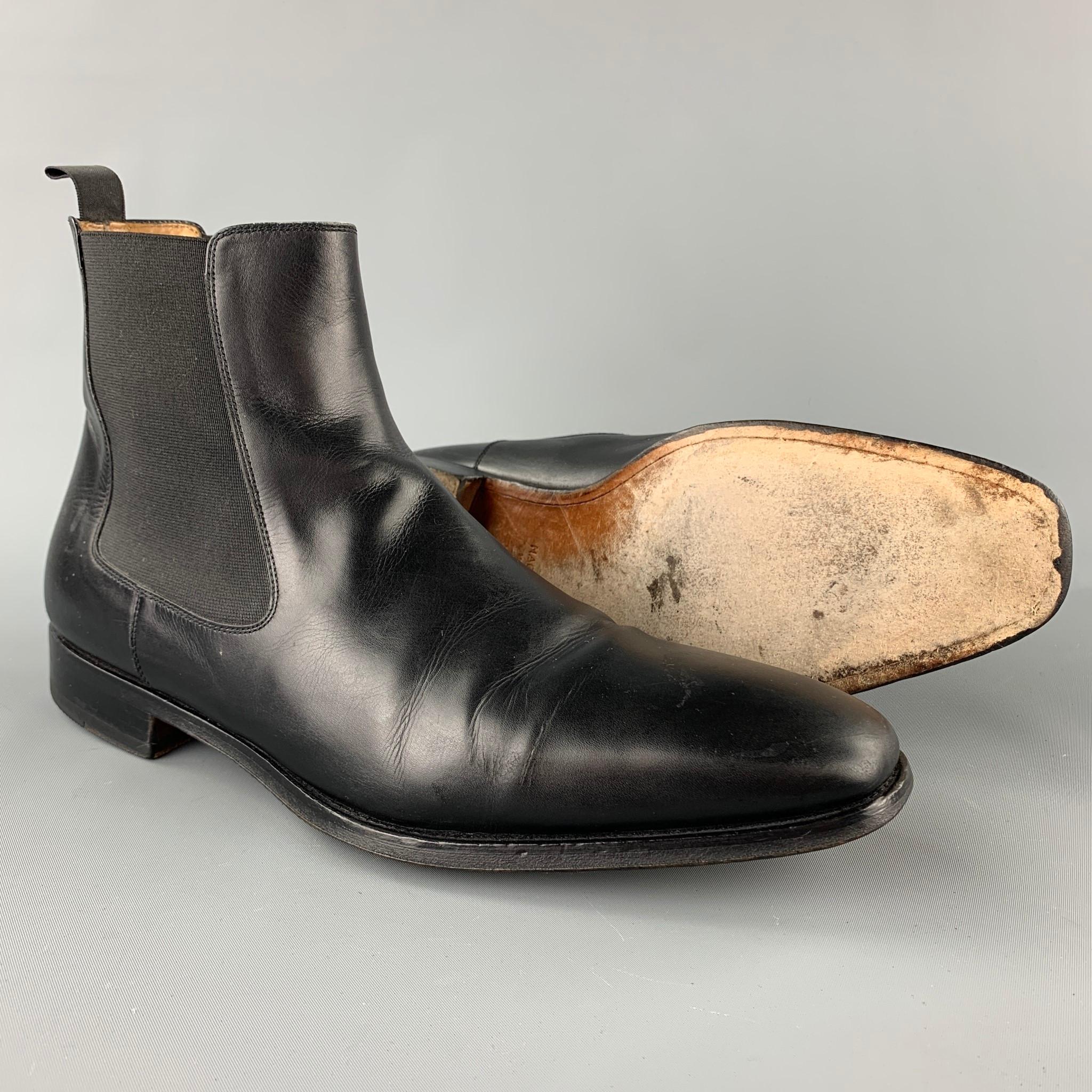 SAKS FITFH AVENUE by MAGNANNI Size 10.5 Black Leather Pull On Boots In Good Condition In San Francisco, CA