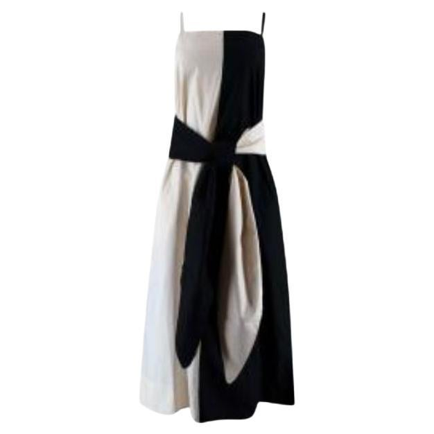 Saks Potts Black & Cream Cotton Caroline Dress with Wrap Belt For Sale
