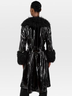 Saks Potts Black Foxy Shearling Gloss Long Coat Size S