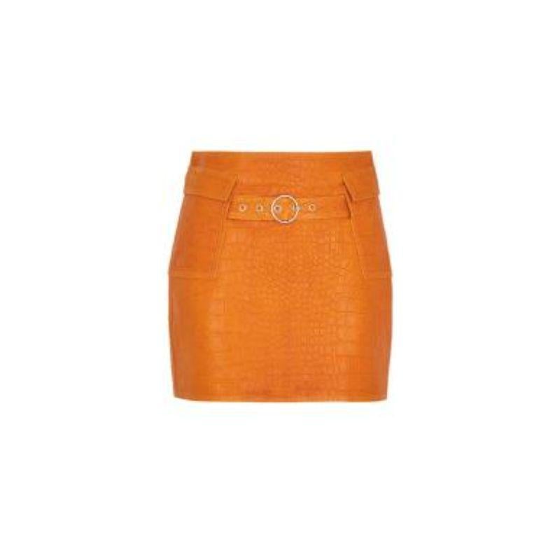 Saks Potts New York Orange Crocodile Embossed Leather Skirt For Sale 6