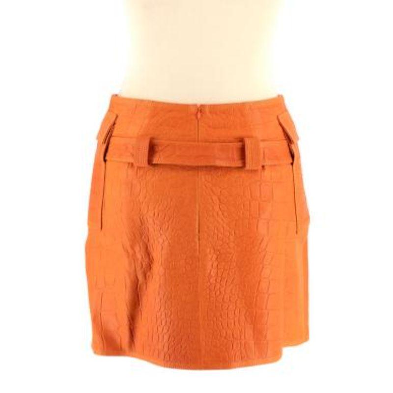Saks Potts New York Orange Crocodile Embossed Leather Skirt In Excellent Condition For Sale In London, GB