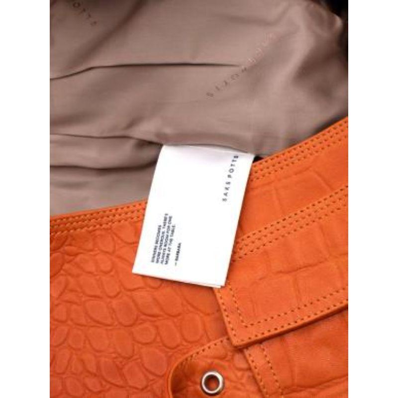 Saks Potts New York Orange Crocodile Embossed Leather Skirt For Sale 1
