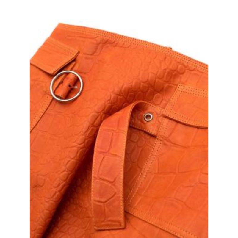 Saks Potts New York Orange Crocodile Embossed Leather Skirt For Sale 2