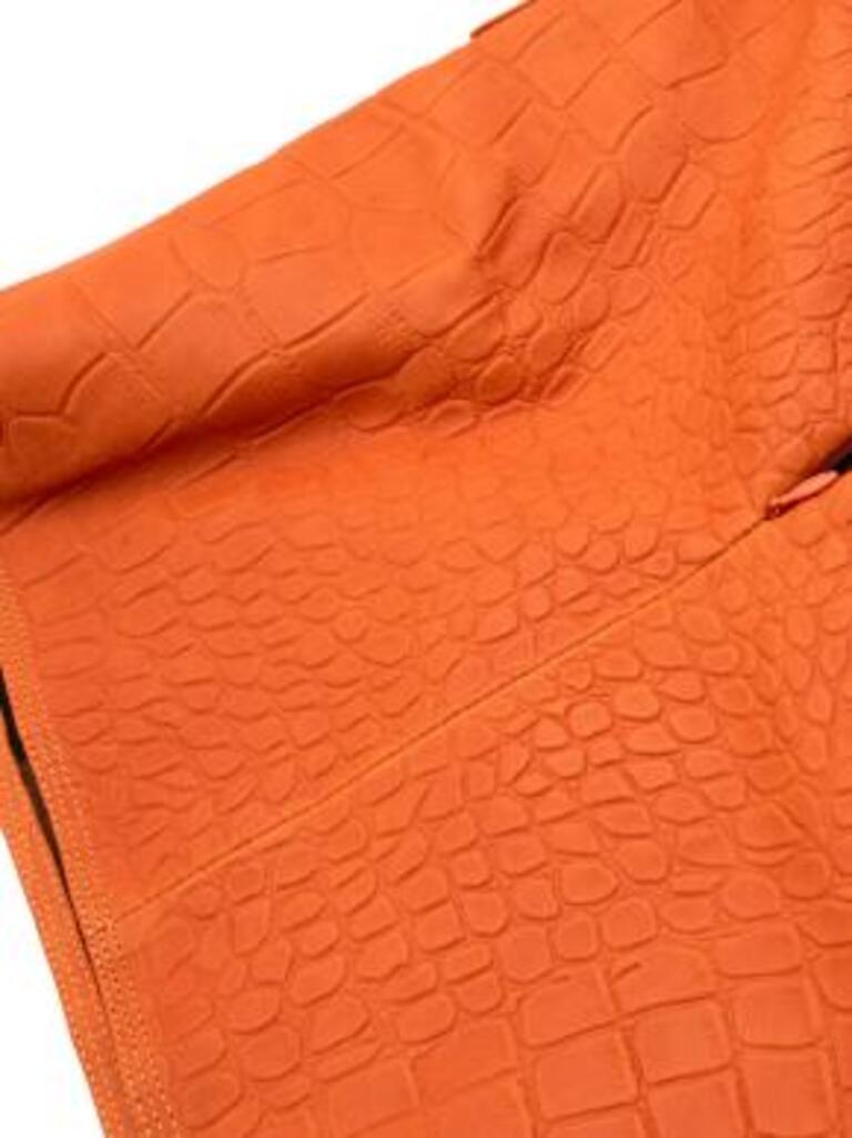 Saks Potts New York Orange Crocodile Embossed Leather Skirt For Sale 2