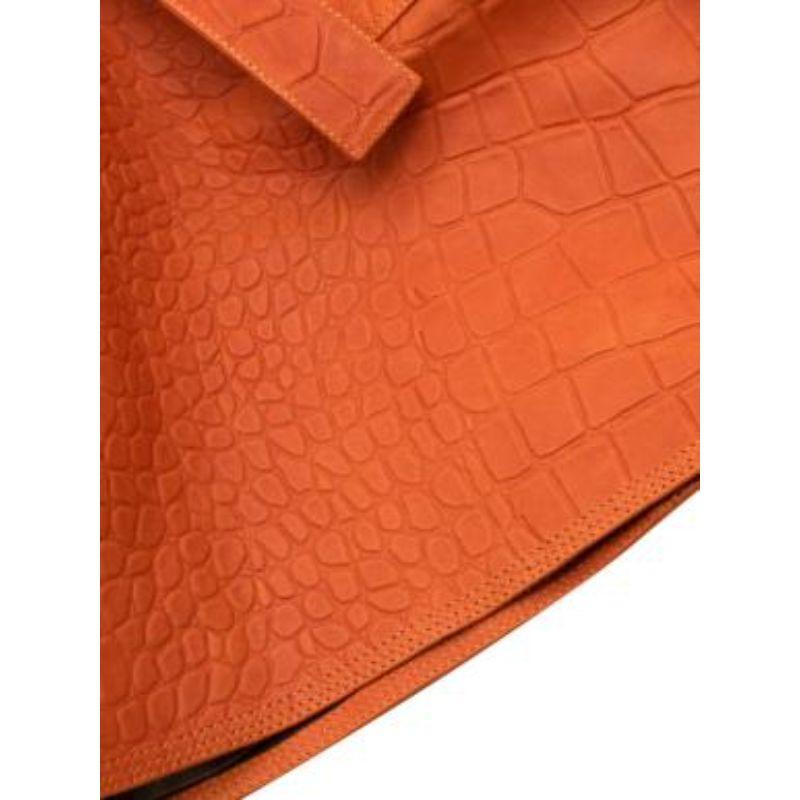 Saks Potts New York Orange Crocodile Embossed Leather Skirt For Sale 3