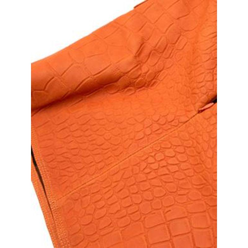 Saks Potts New York Orange Crocodile Embossed Leather Skirt For Sale 4