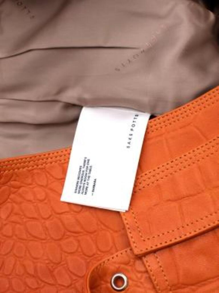 Saks Potts New York Orange Crocodile Embossed Leather Skirt For Sale 4