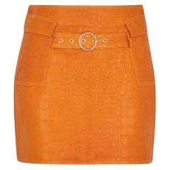 Saks Potts New York Orange Crocodile Embossed Leather Skirt