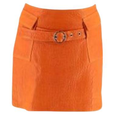 Saks Potts New York Orange Crocodile Embossed Leather Skirt For Sale