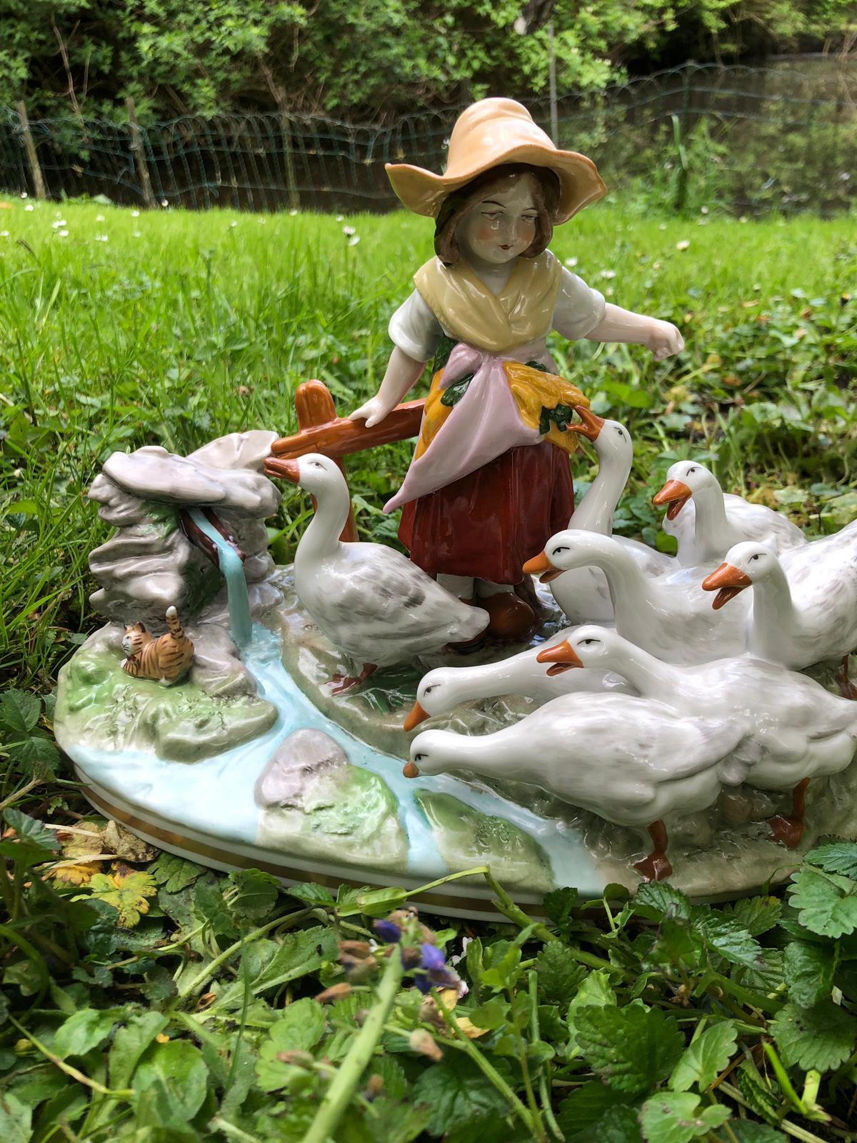 Neoclassical Saksisch Dresden Porcelain 'The Goose Herder', before 1989 For Sale