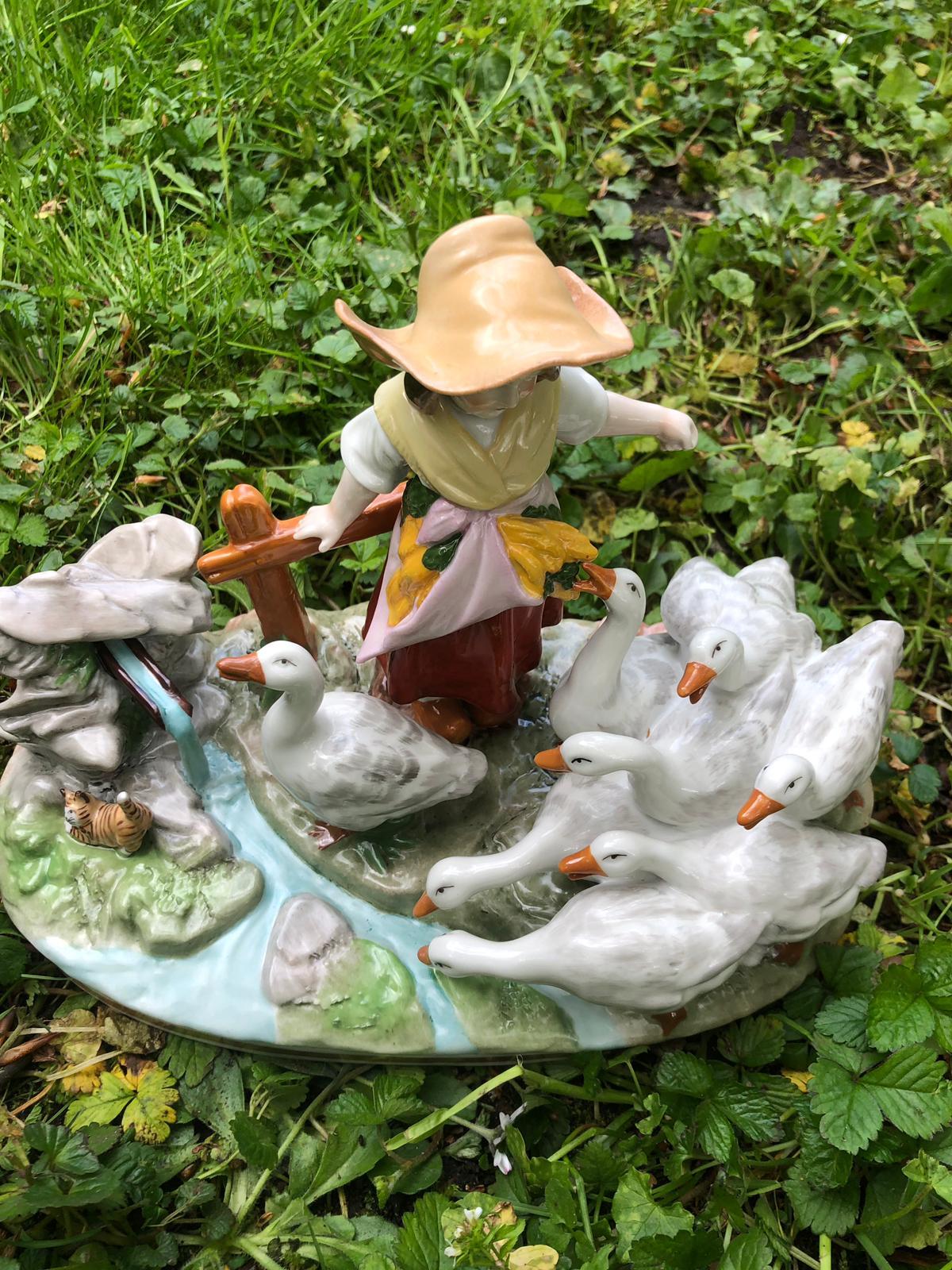 German Saksisch Dresden Porcelain 'The Goose Herder', before 1989 For Sale